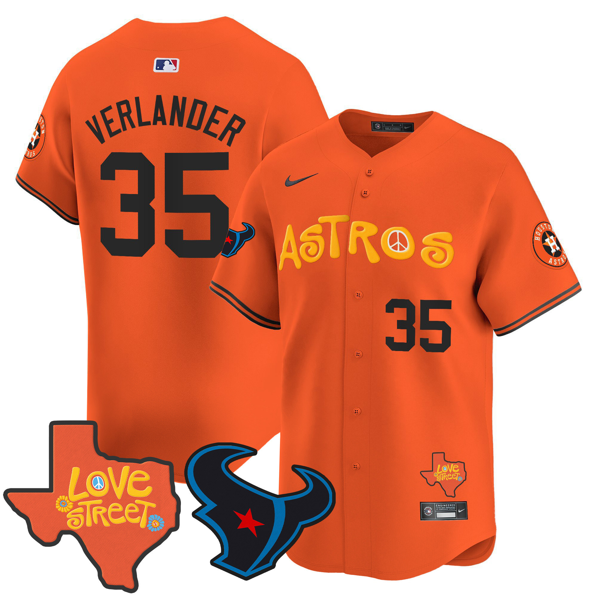 Men's Astros Love Street & Texans Patch Vapor Premier Limited Jersey - All Stitched