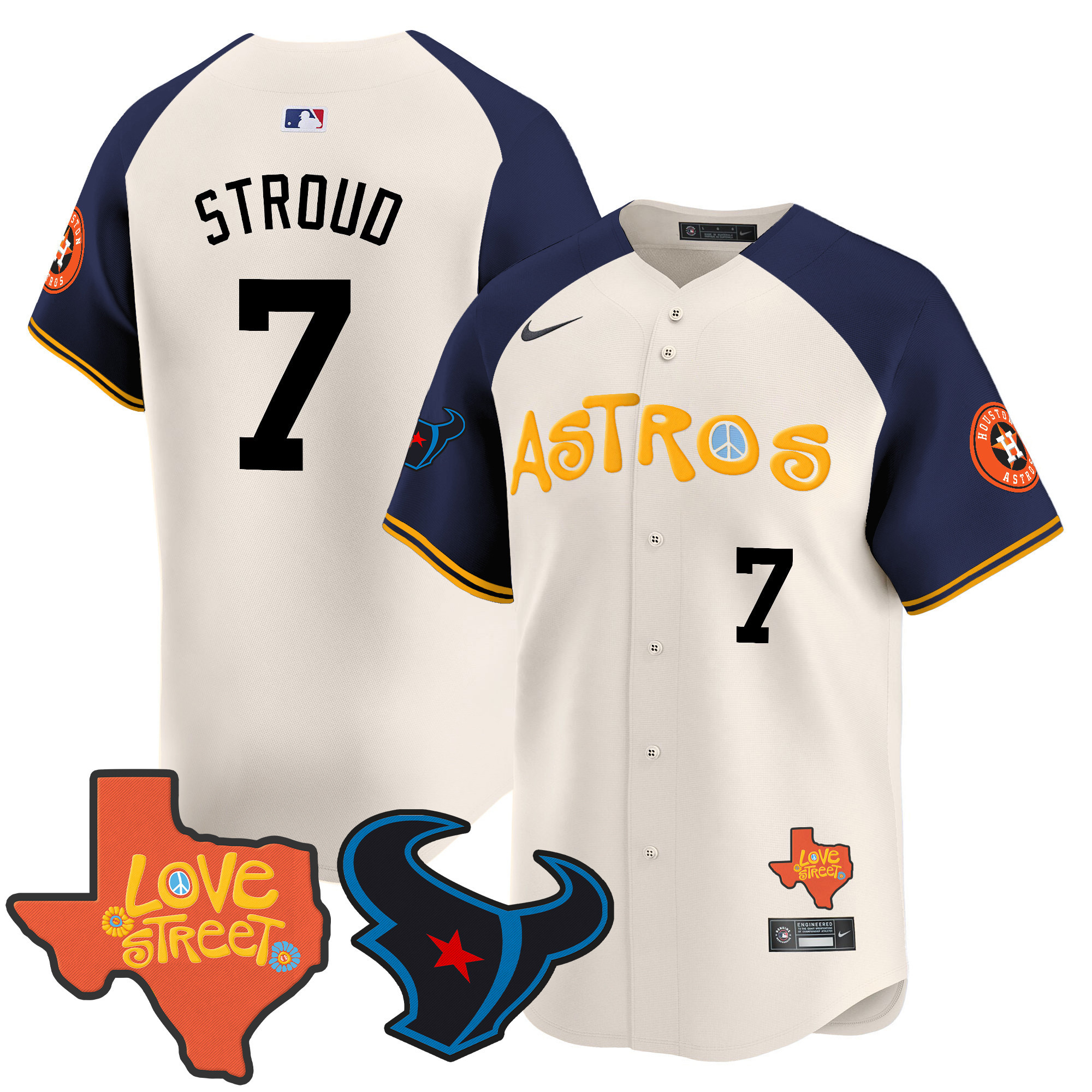 Men's Astros Love Street & Texans Patch Vapor Premier Limited Jersey - All Stitched