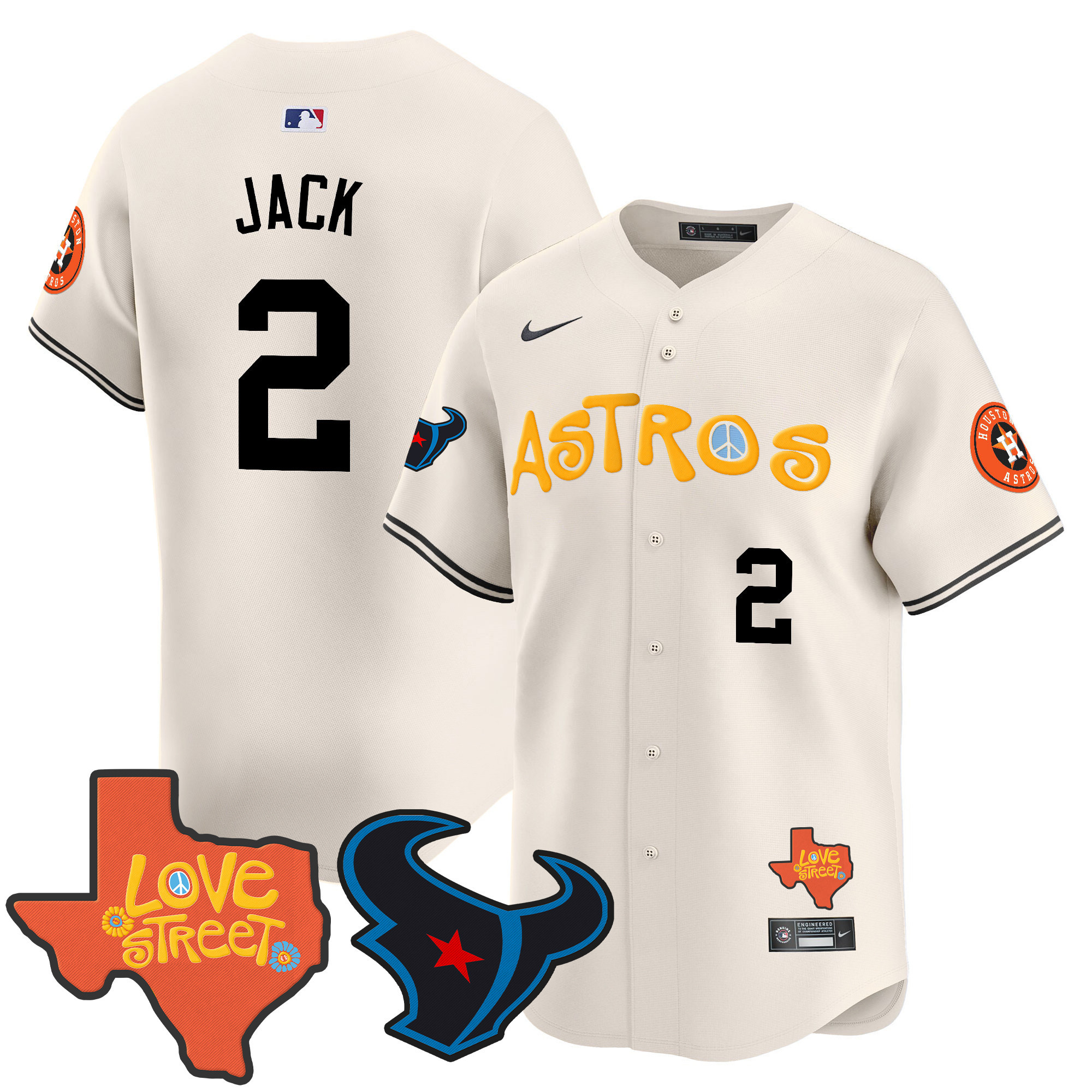 Men's Astros Love Street & Texans Patch Vapor Premier Limited Jersey - All Stitched