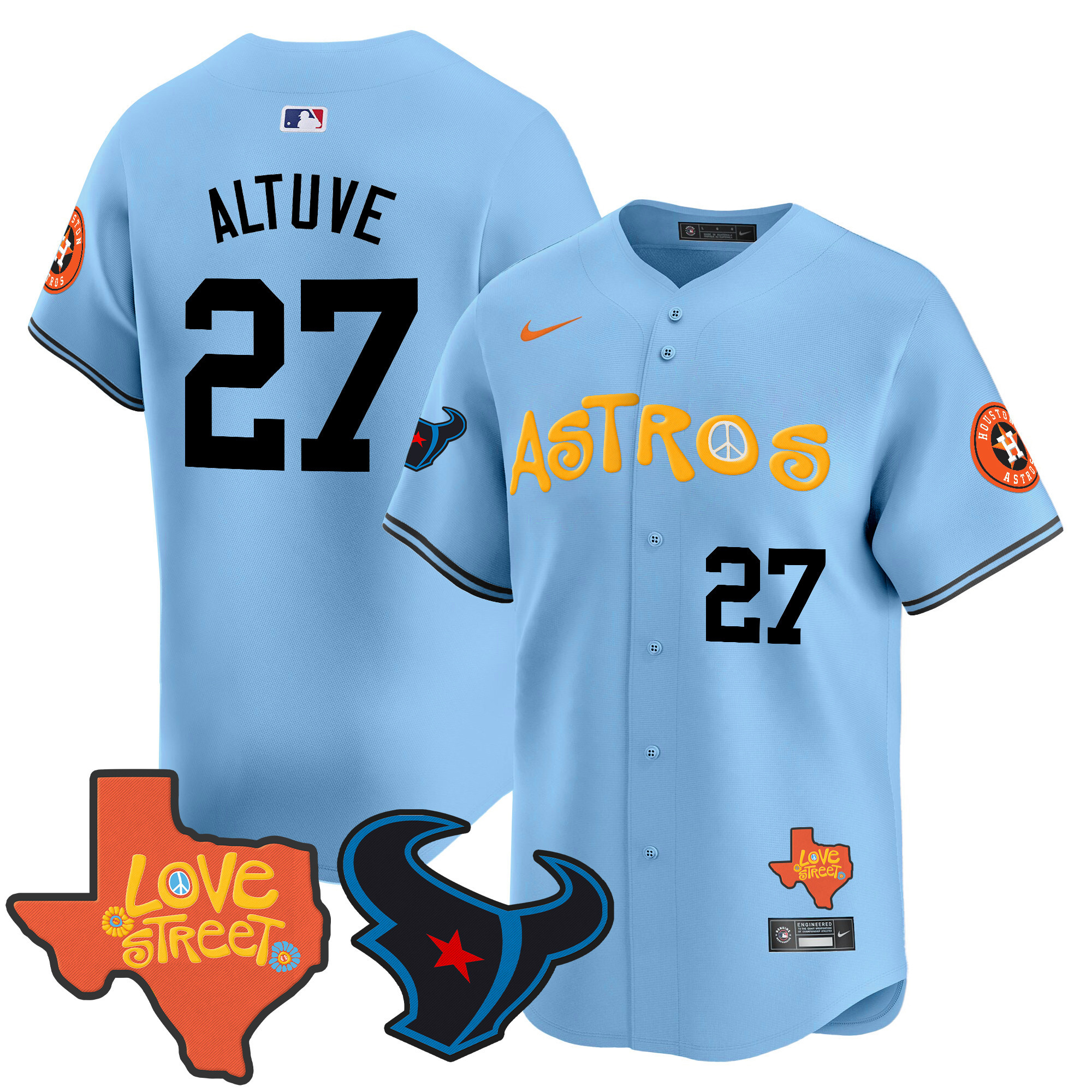 Men's Astros Love Street & Texans Patch Vapor Premier Limited Jersey - All Stitched