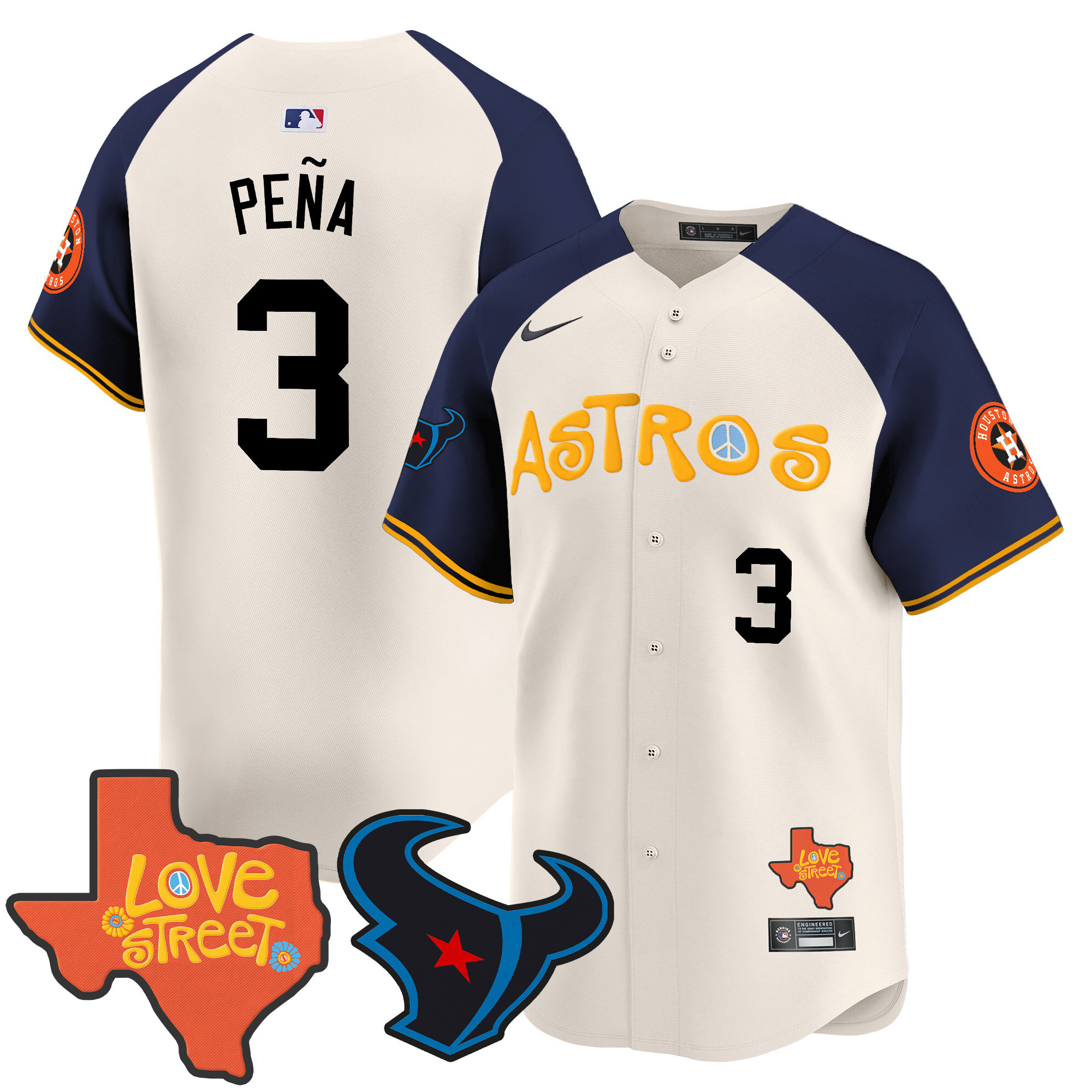 Men's Astros Love Street & Texans Patch Vapor Premier Limited Jersey - All Stitched