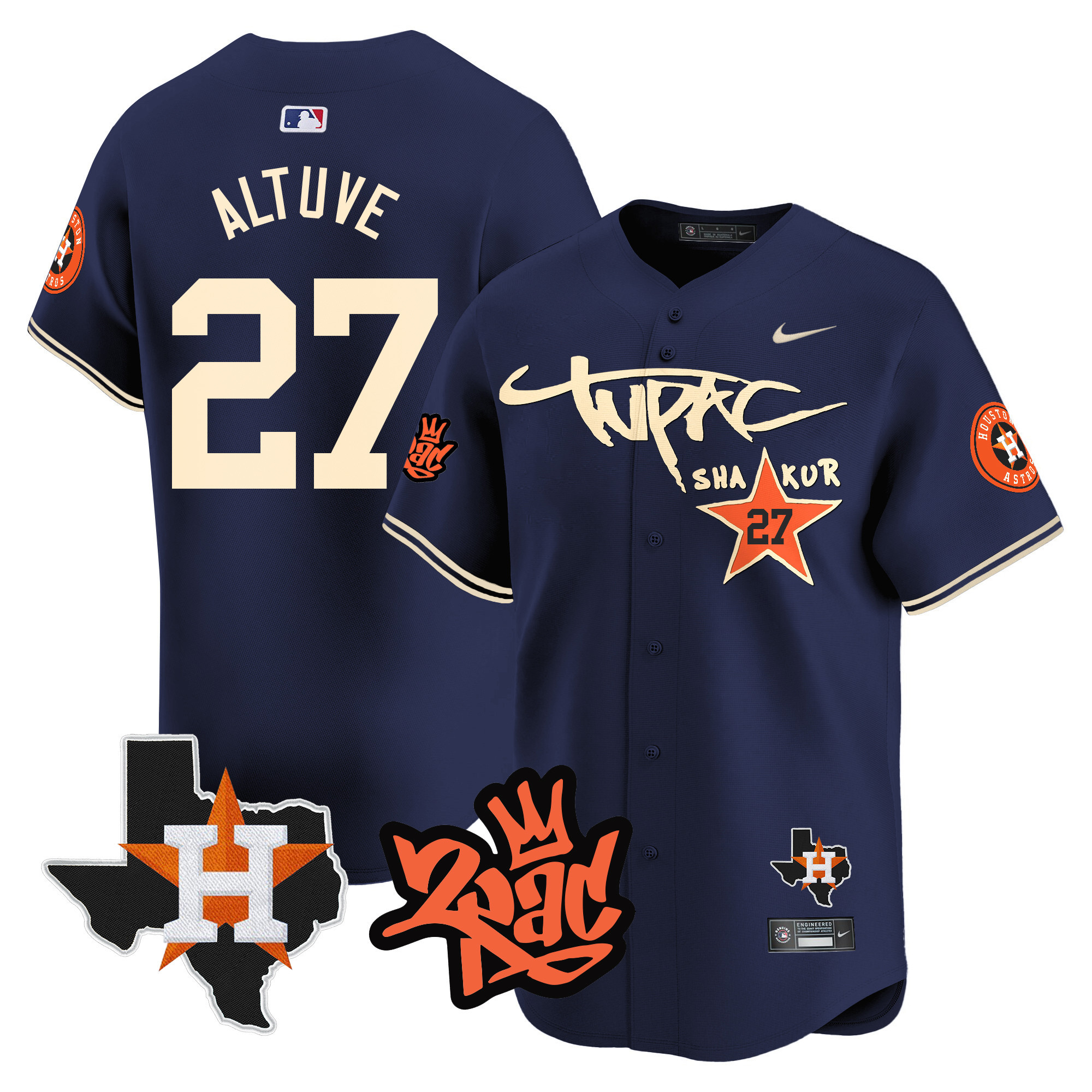 Men's Astros Tupac Shakur Vapor Premier Limited Jersey - All Stitched