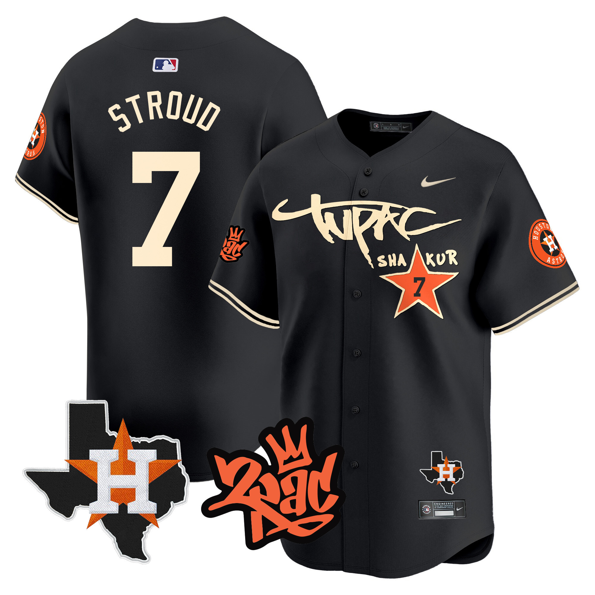 Men's Astros Tupac Shakur Vapor Premier Limited Jersey - All Stitched