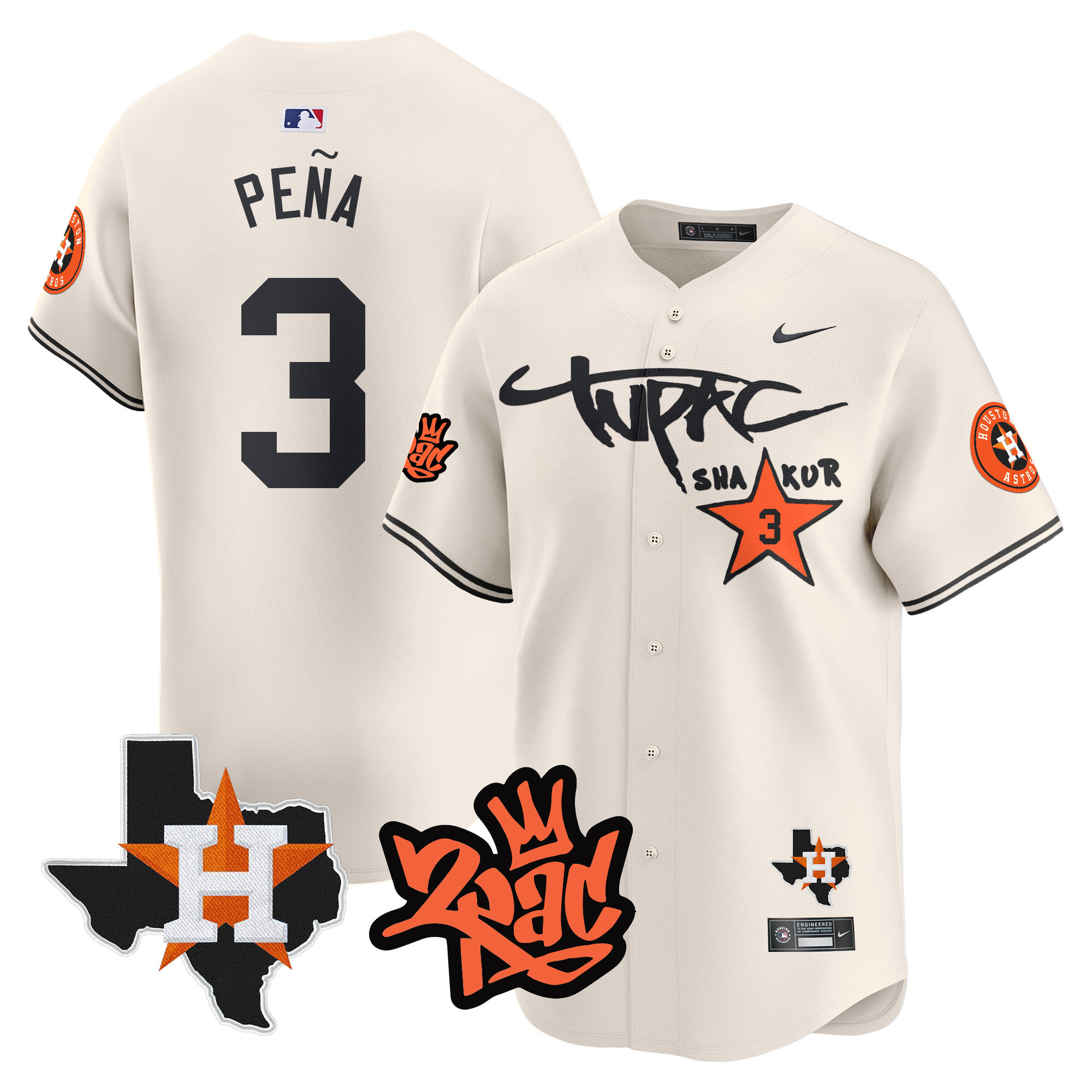 Men's Astros Tupac Shakur Vapor Premier Limited Jersey - All Stitched