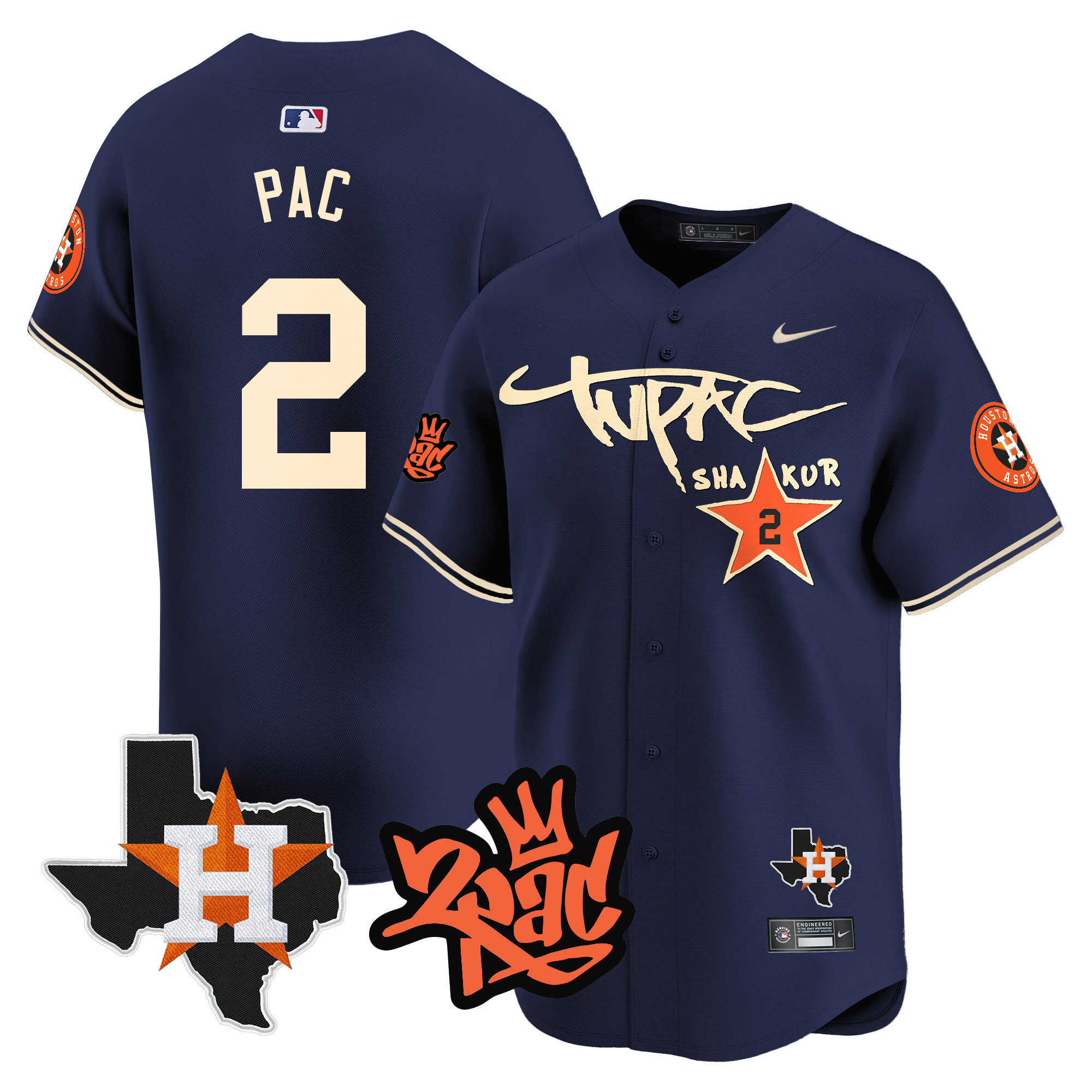 Men's Astros Tupac Shakur Vapor Premier Limited Jersey - All Stitched