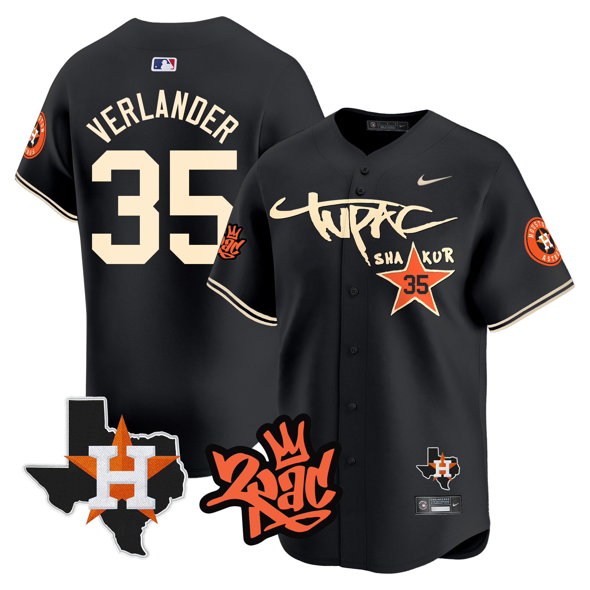 Men's Astros Tupac Shakur Vapor Premier Limited Jersey - All Stitched