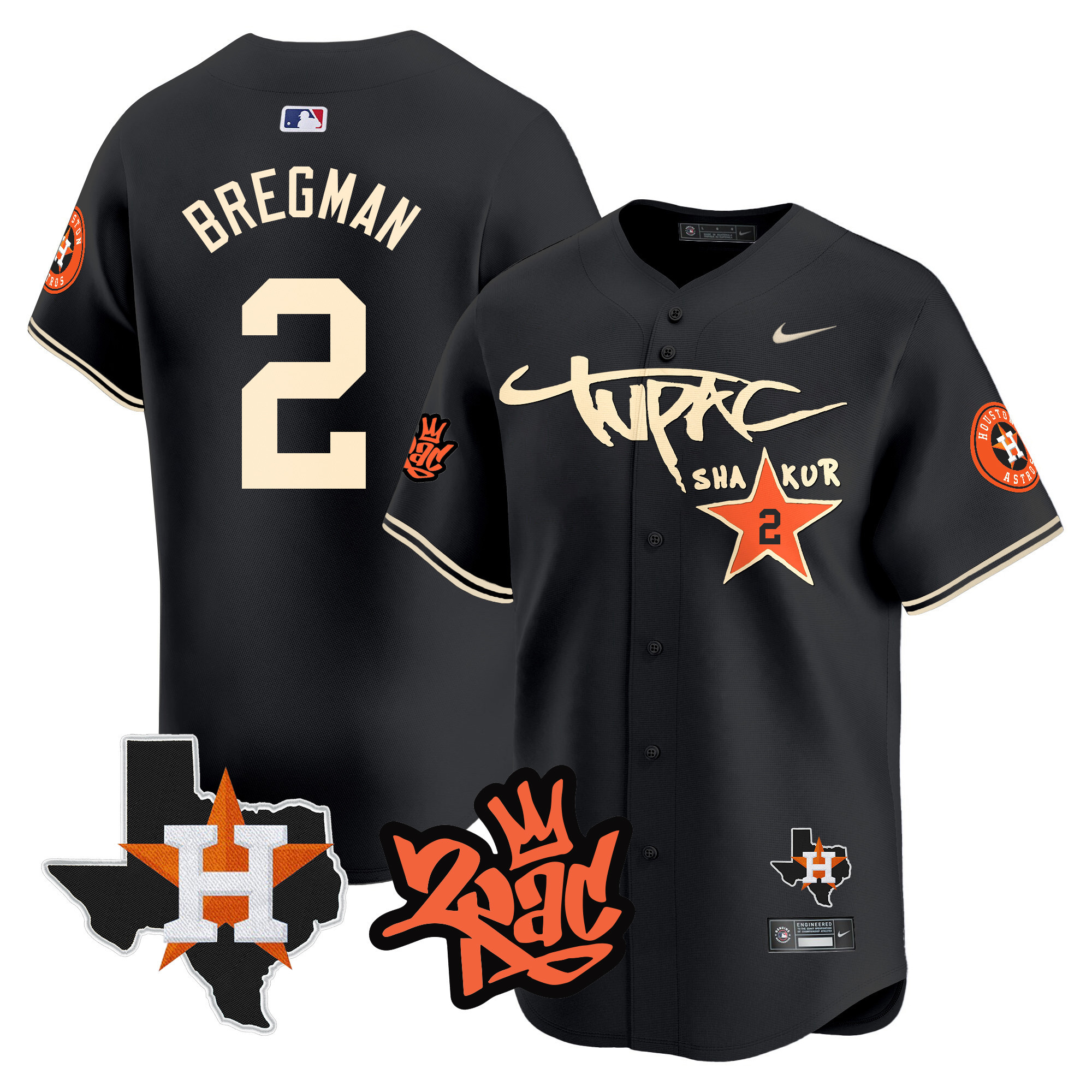 Men's Astros Tupac Shakur Vapor Premier Limited Jersey - All Stitched
