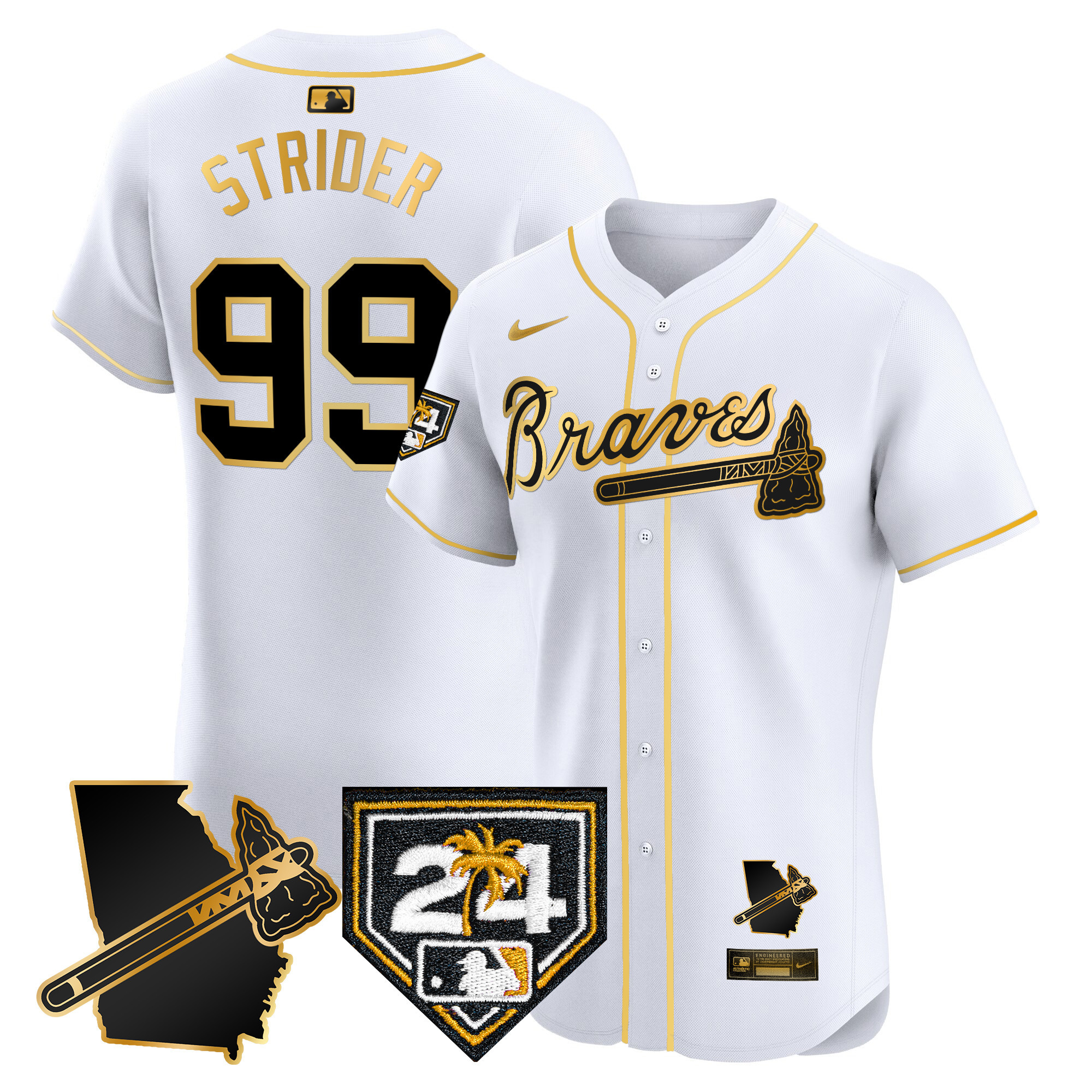 Men's Atlanta Braves 2024 Spring Training & Georgia Patch Vapor Premier Elite Jersey - All Stitched