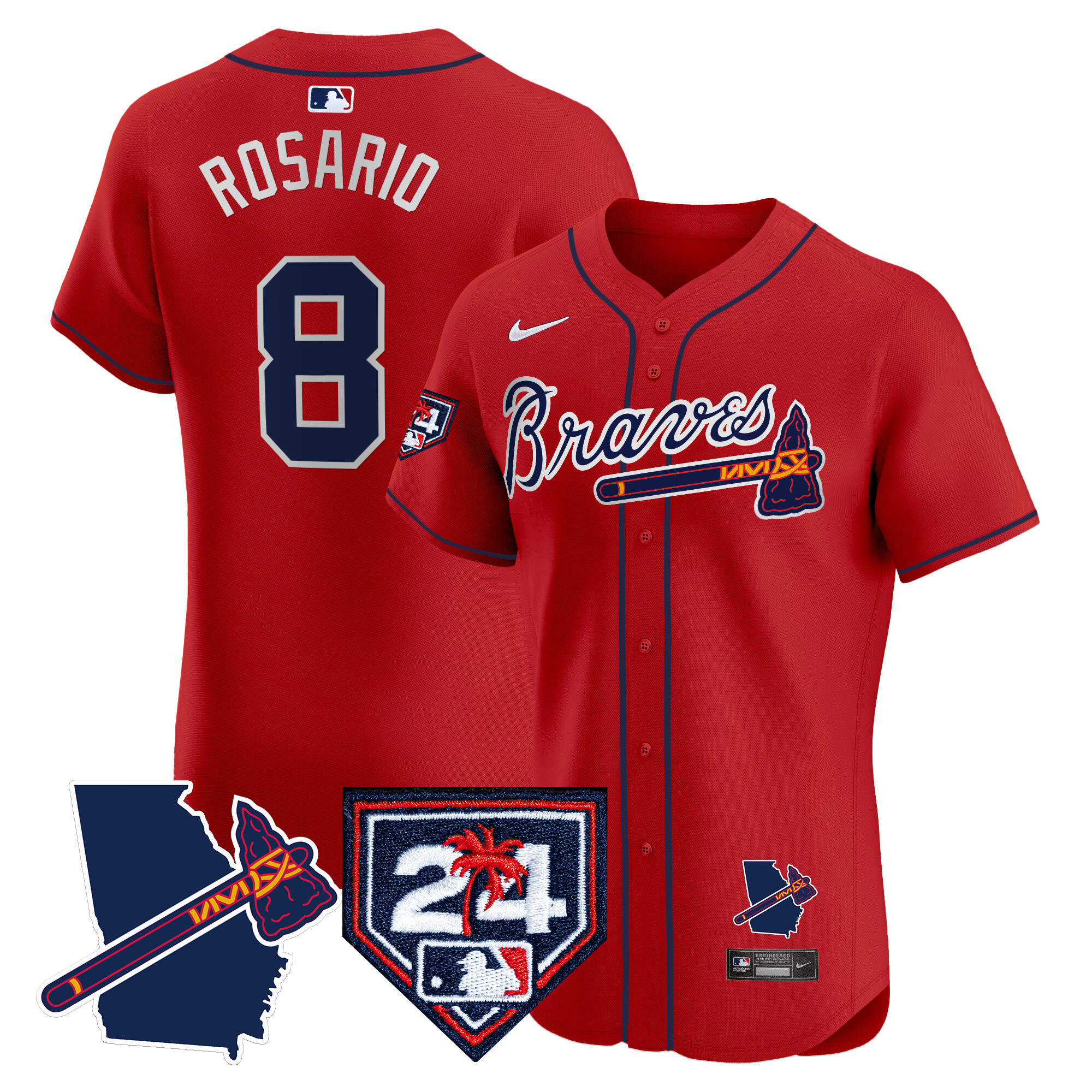 Men's Atlanta Braves 2024 Spring Training & Georgia Patch Vapor Premier Elite Jersey - All Stitched