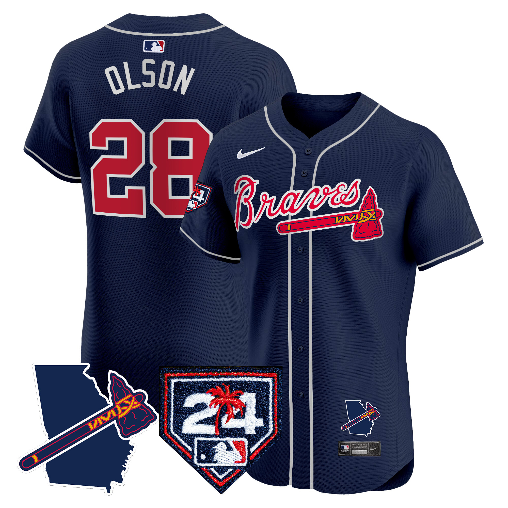 Men's Atlanta Braves 2024 Spring Training & Georgia Patch Vapor Premier Elite Jersey - All Stitched