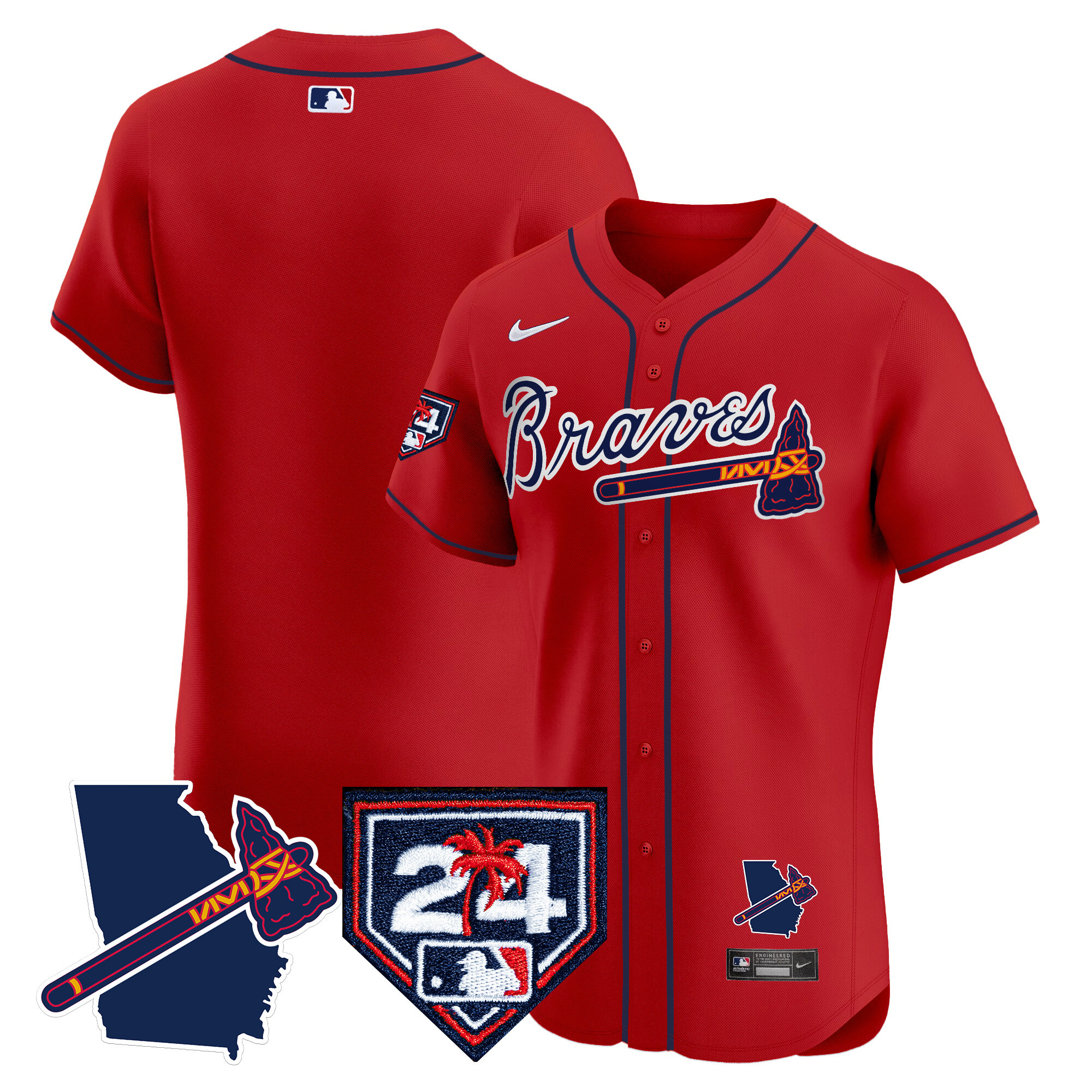 Men's Atlanta Braves 2024 Spring Training & Georgia Patch Vapor Premier Elite Jersey - All Stitched