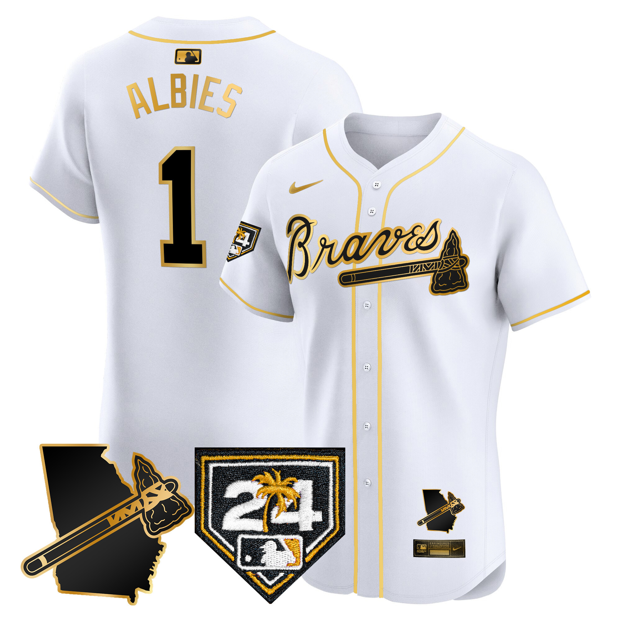 Men's Atlanta Braves 2024 Spring Training & Georgia Patch Vapor Premier Elite Jersey - All Stitched