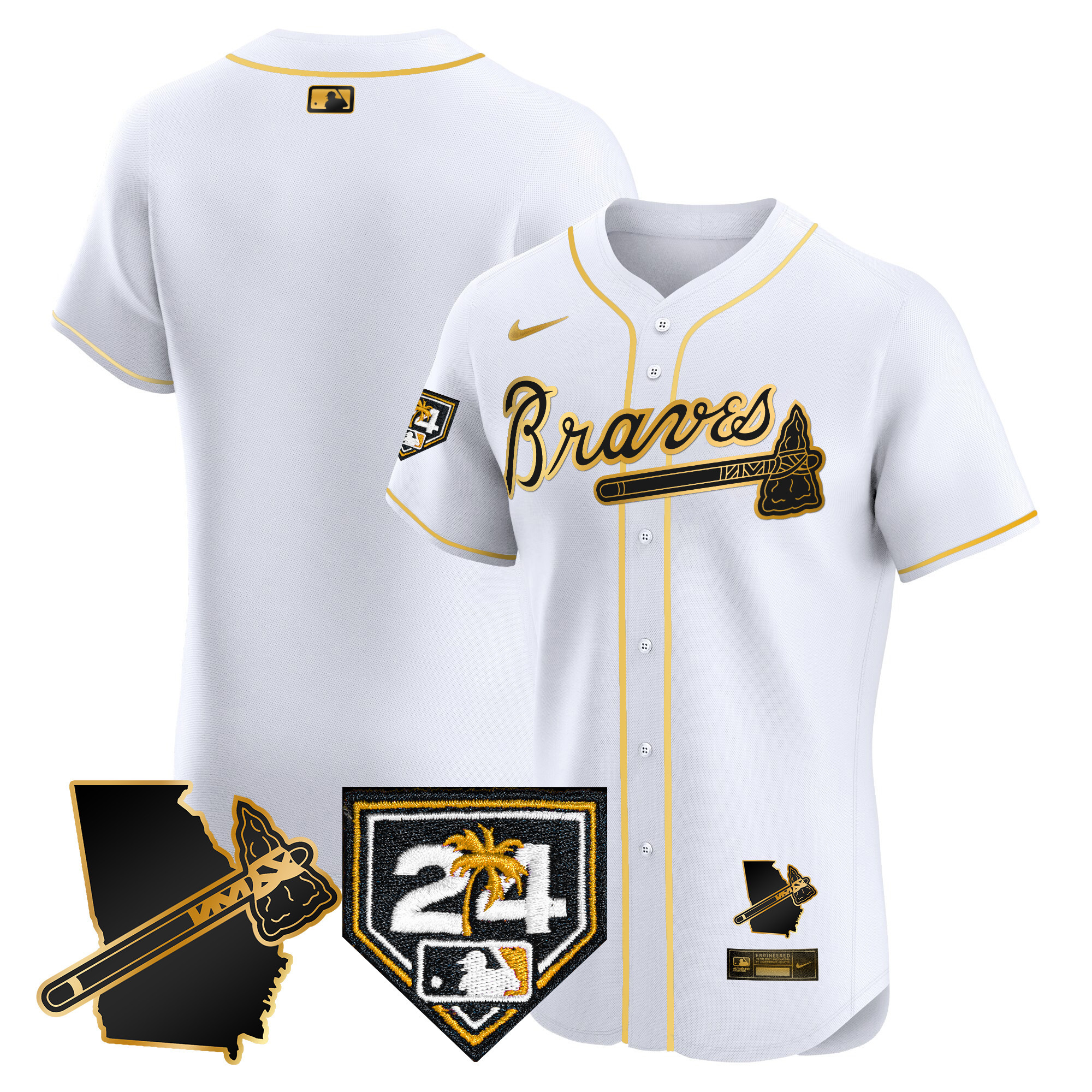 Men's Atlanta Braves 2024 Spring Training & Georgia Patch Vapor Premier Elite Jersey - All Stitched