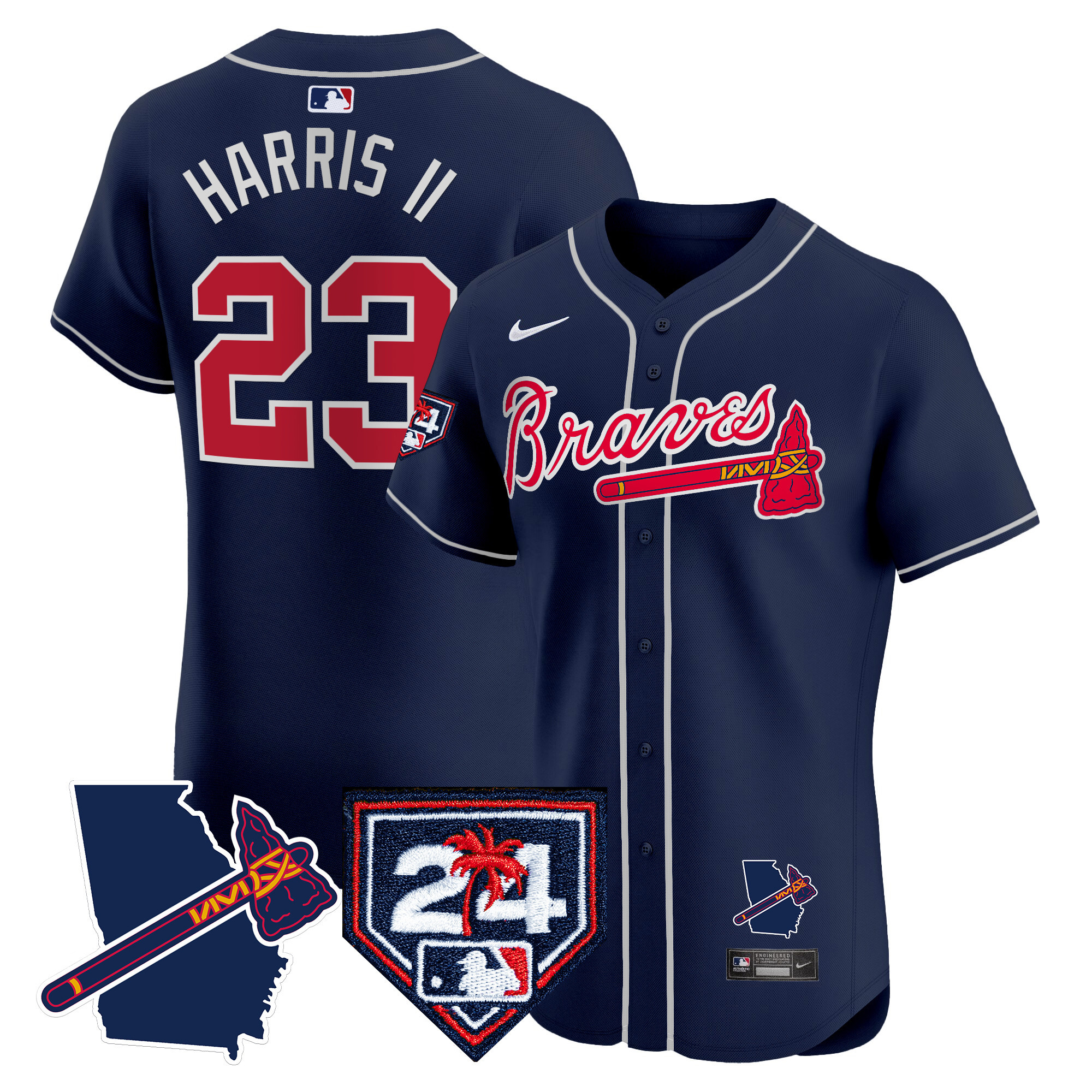 Men's Atlanta Braves 2024 Spring Training & Georgia Patch Vapor Premier Elite Jersey - All Stitched