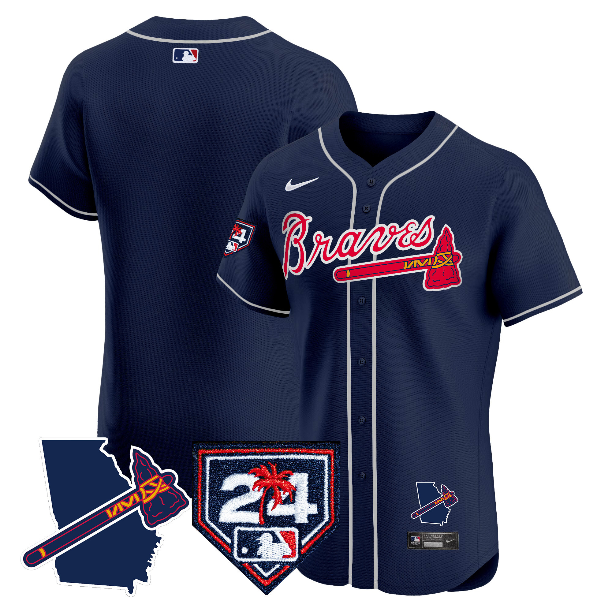 Men's Atlanta Braves 2024 Spring Training & Georgia Patch Vapor Premier Elite Jersey - All Stitched