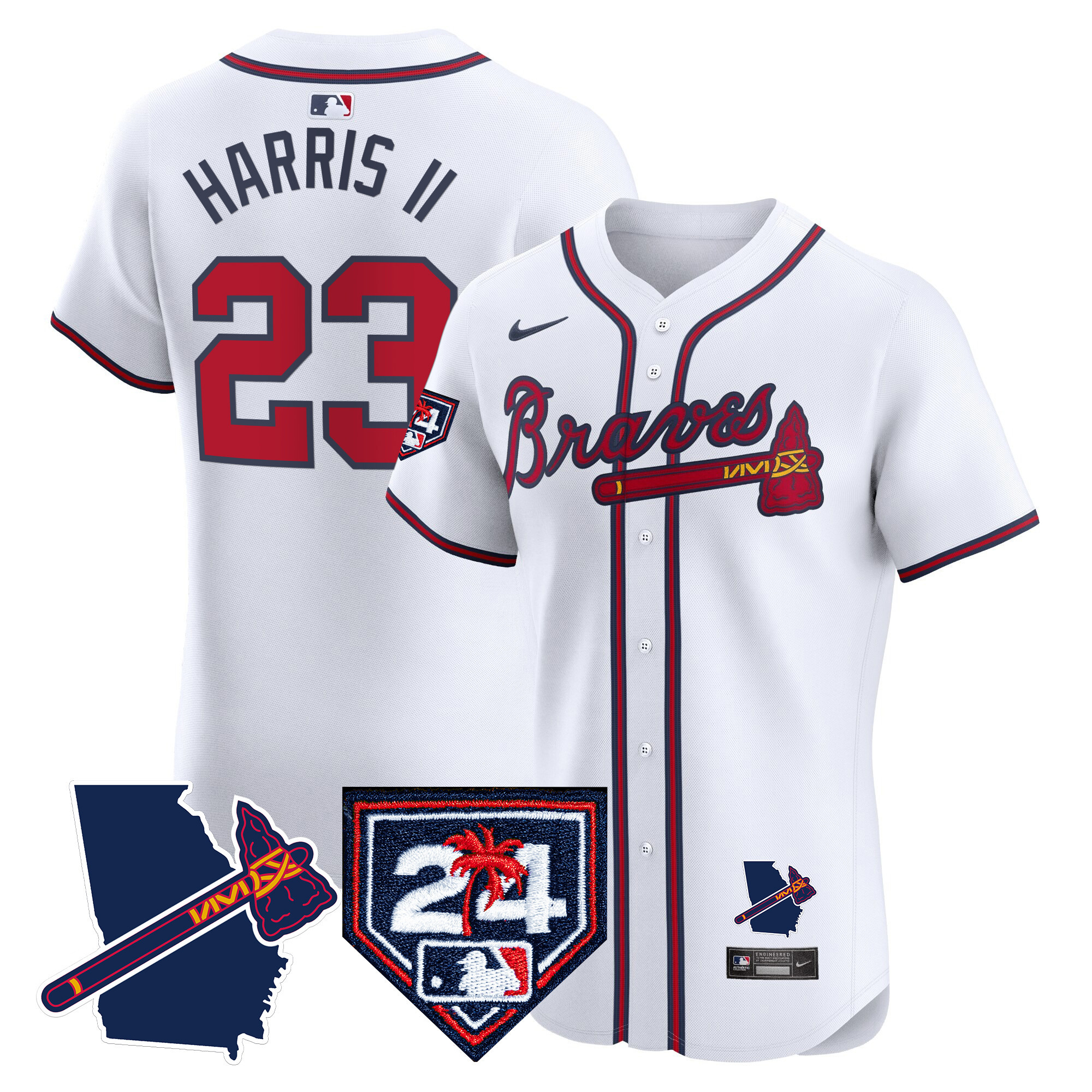 Men's Atlanta Braves 2024 Spring Training & Georgia Patch Vapor Premier Elite Jersey - All Stitched