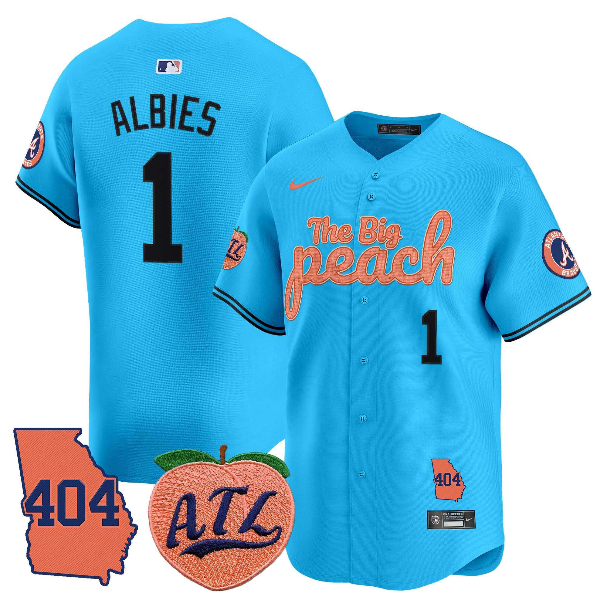 Men's Atlanta Braves 404 & The Big Peach Vapor Premier Limited Jersey - All Stitched