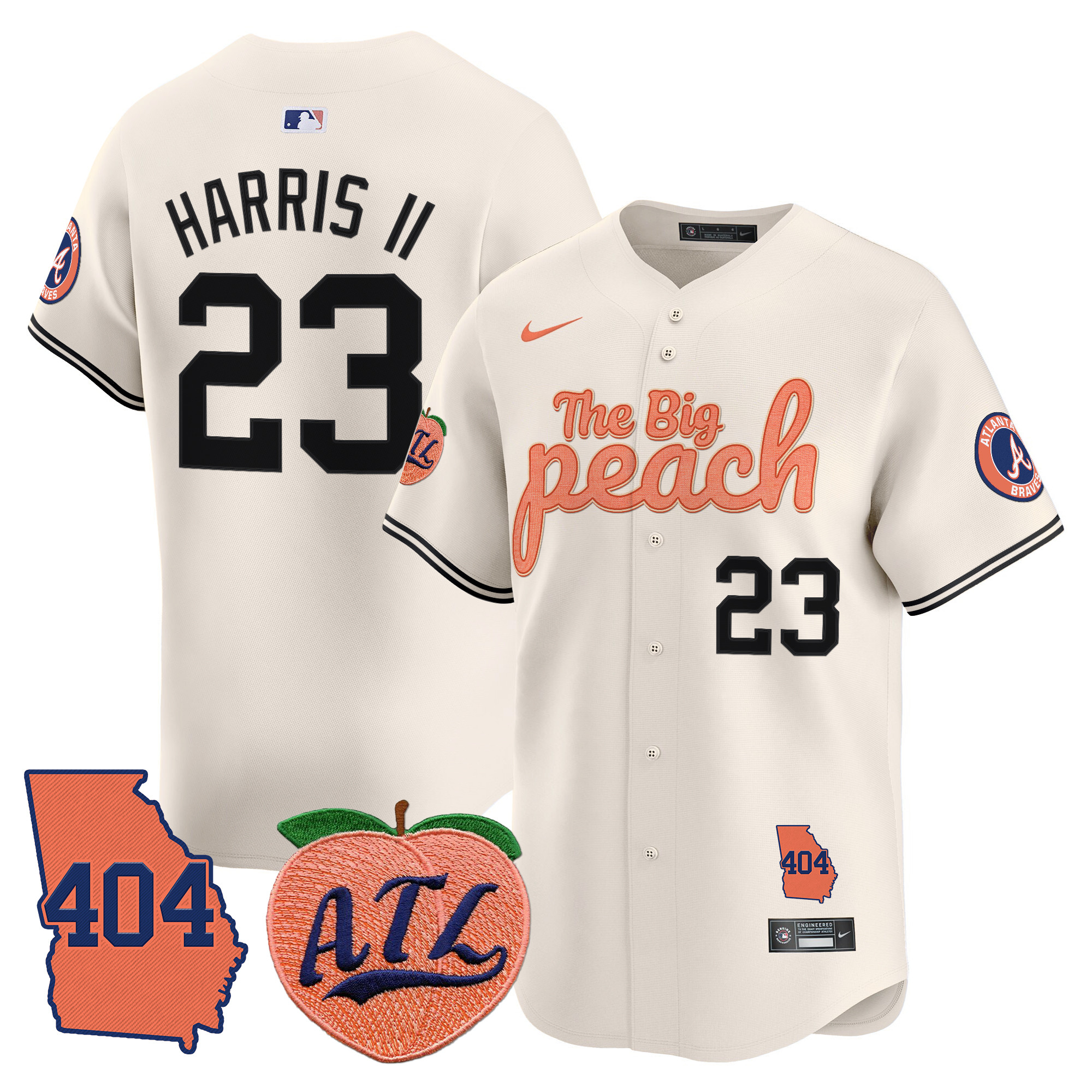 Men's Atlanta Braves 404 & The Big Peach Vapor Premier Limited Jersey - All Stitched