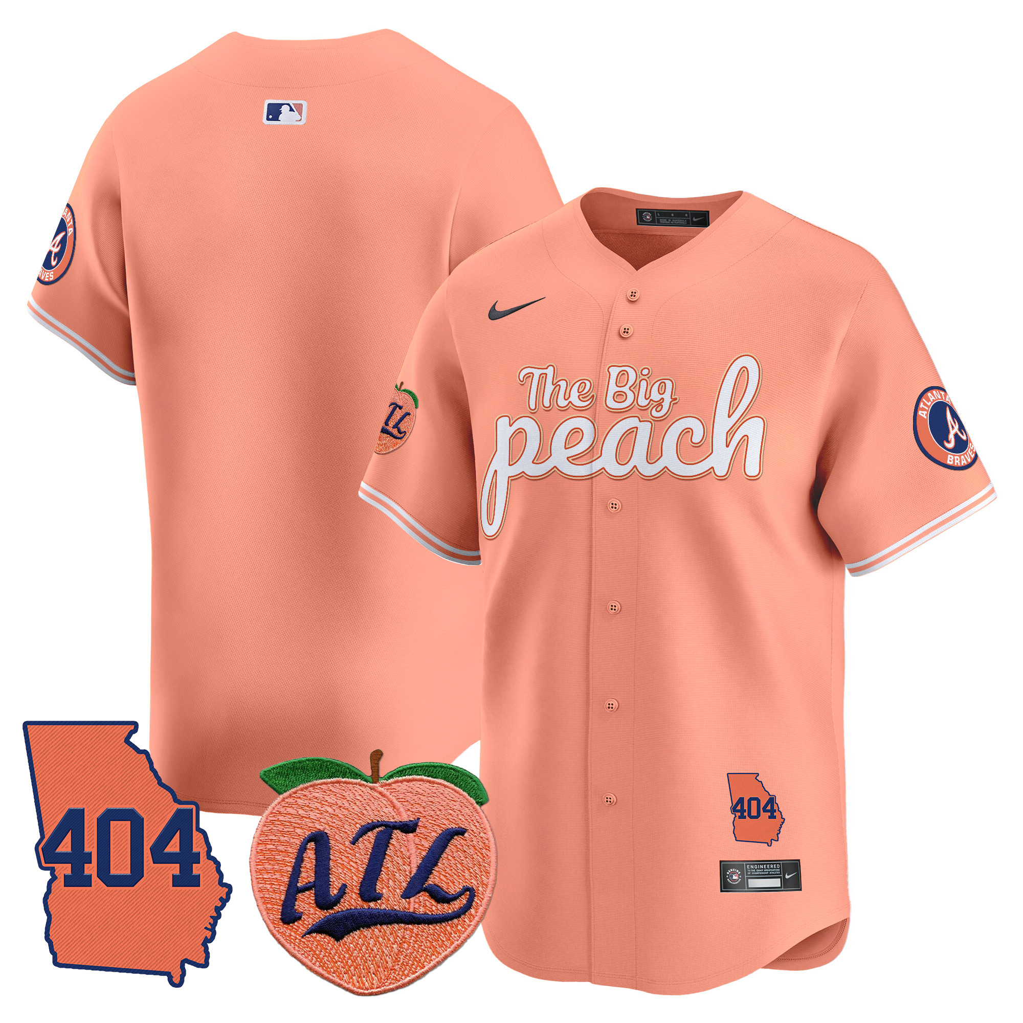 Men's Atlanta Braves 404 & The Big Peach Vapor Premier Limited Jersey - All Stitched