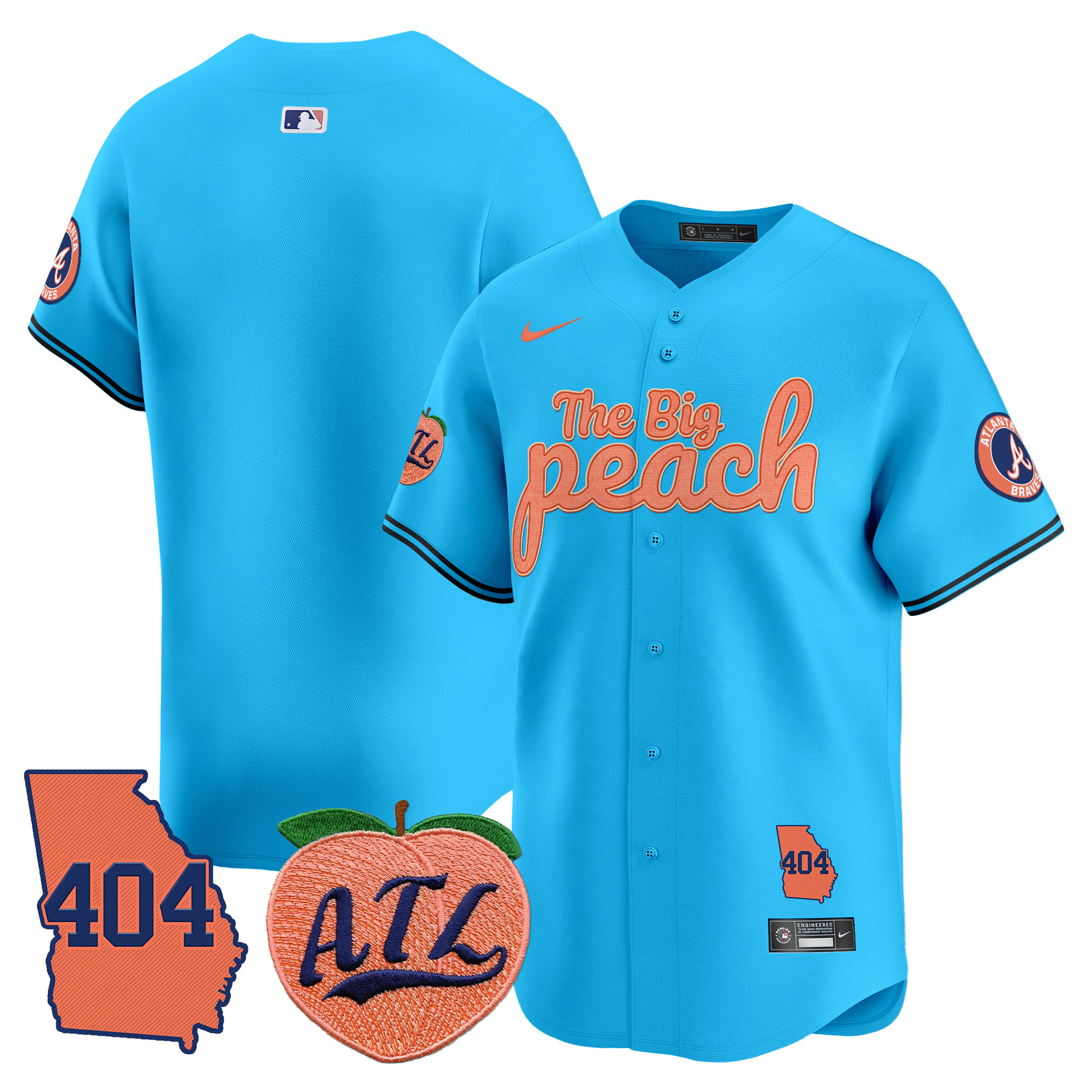 Men's Atlanta Braves 404 & The Big Peach Vapor Premier Limited Jersey - All Stitched