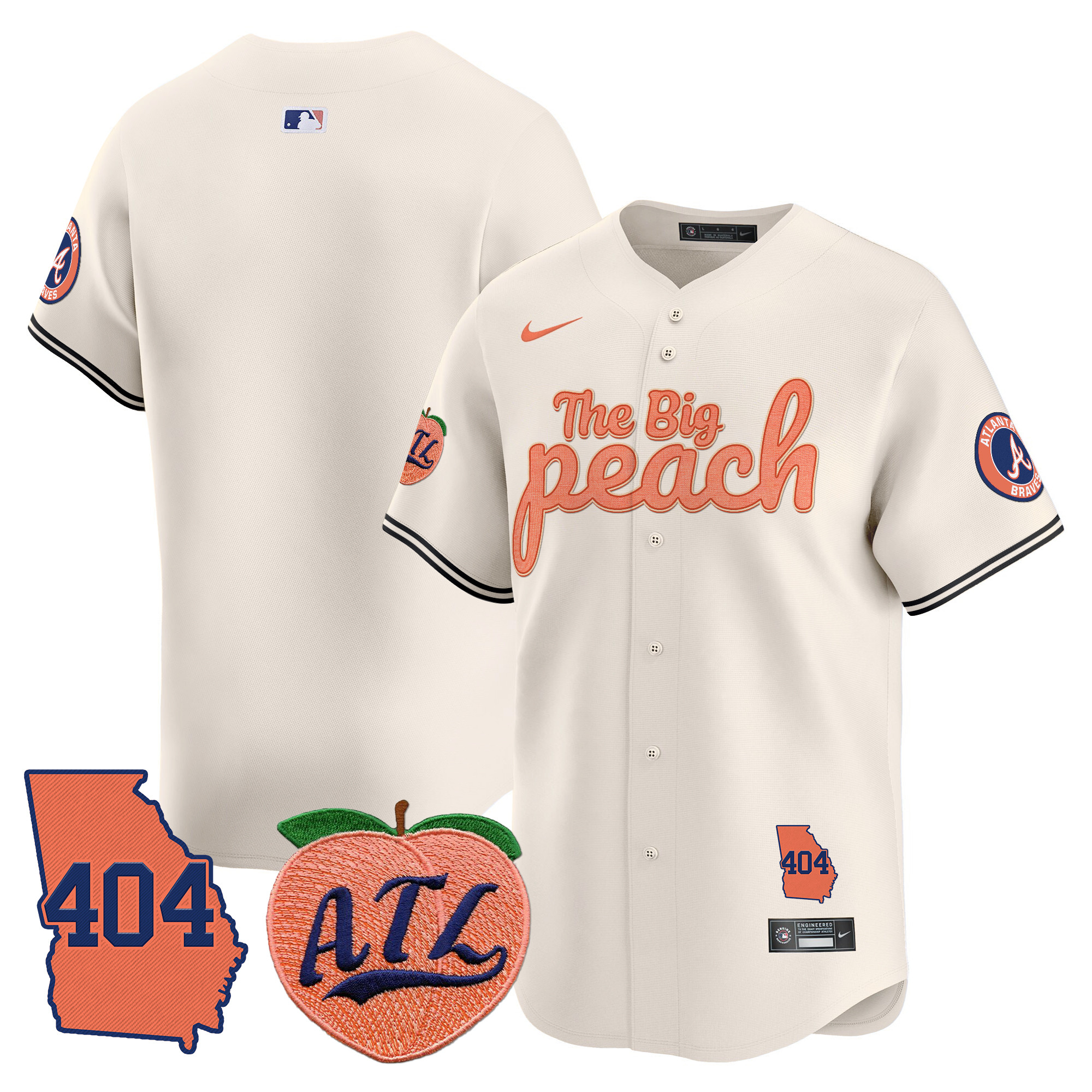 Men's Atlanta Braves 404 & The Big Peach Vapor Premier Limited Jersey - All Stitched