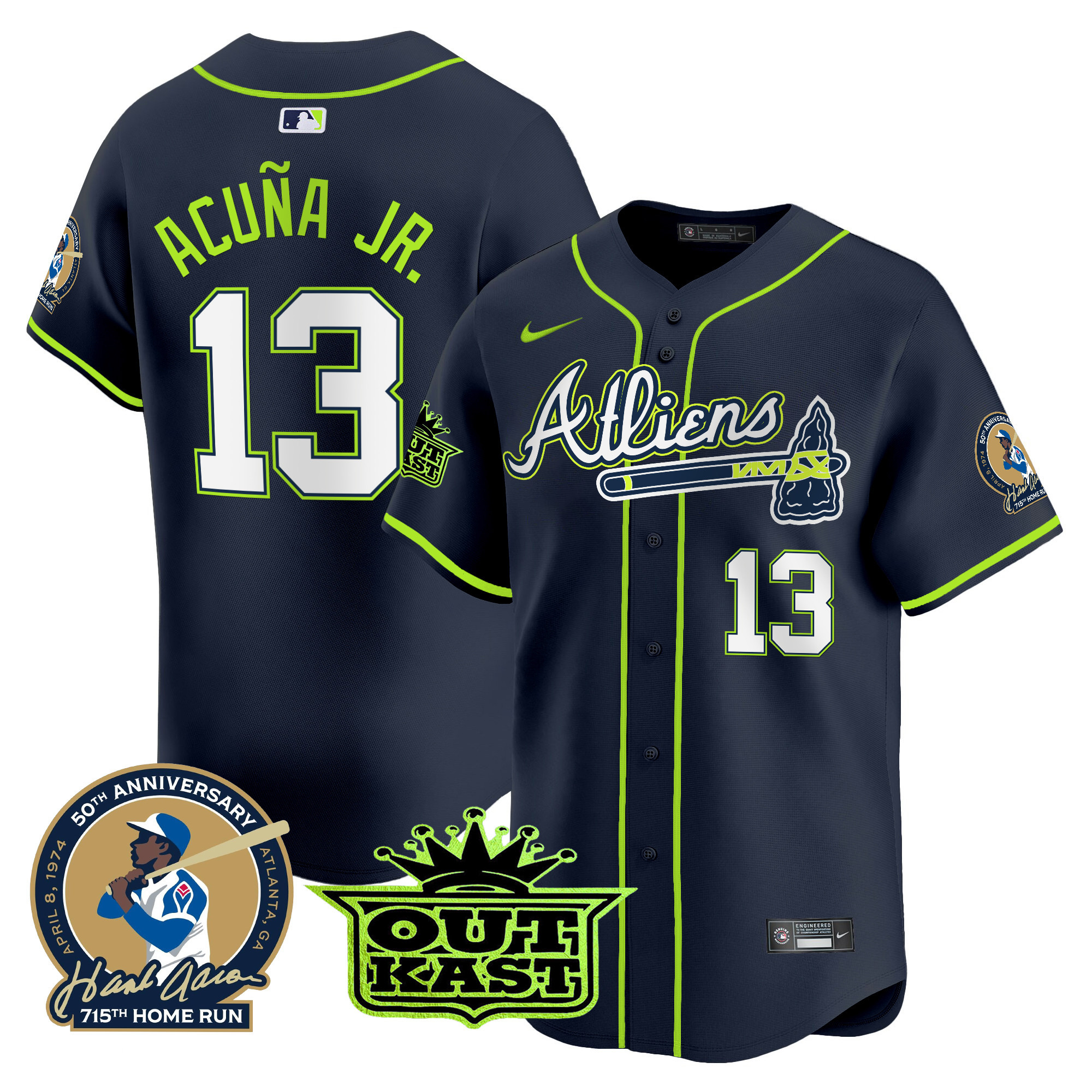 Men's Atlanta Braves Atliens & Hank Aaron Patch Vapor Premier Limited Jersey - All Stitched