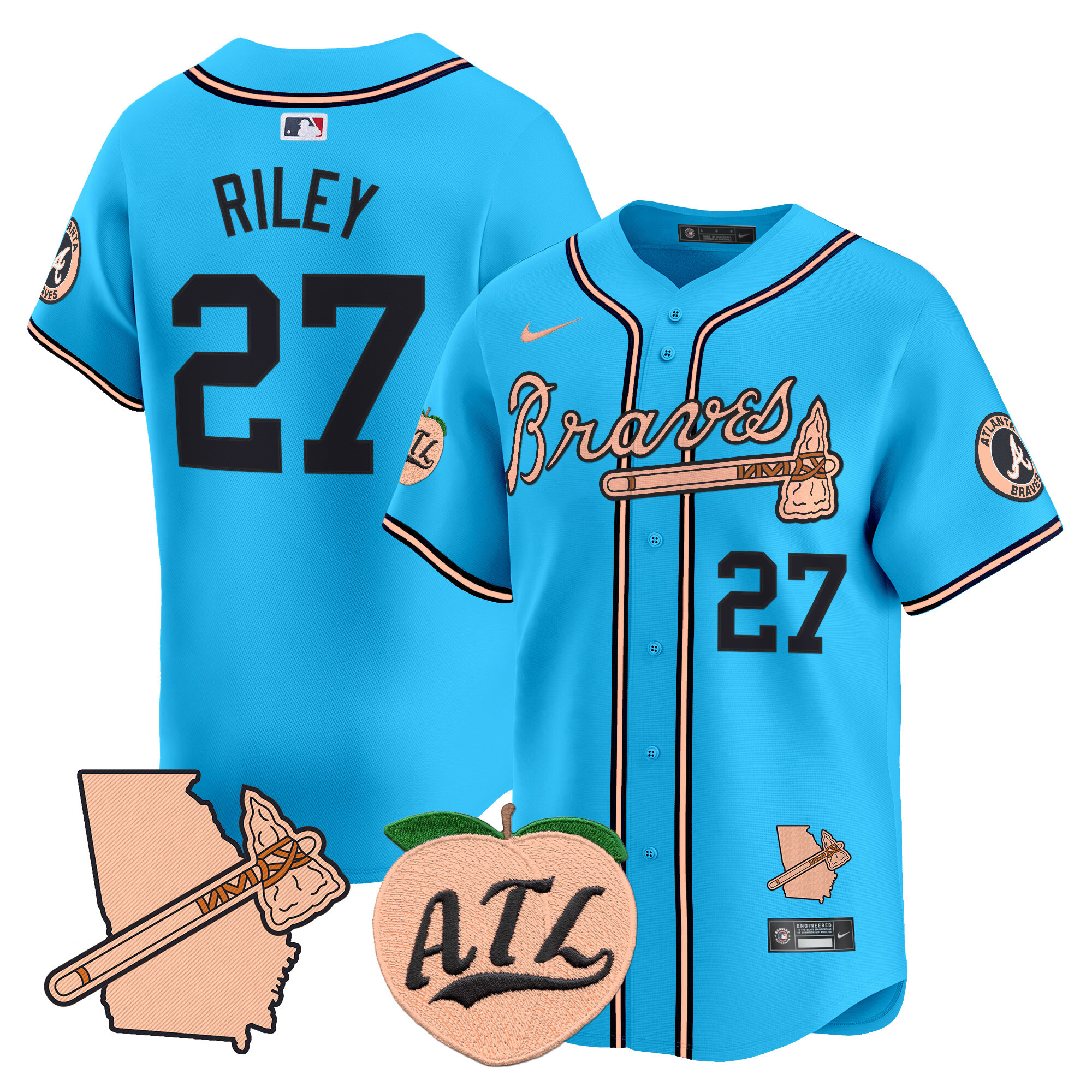 Men's Atlanta Braves Peach Vapor Premier Limited Jersey - All Stitched