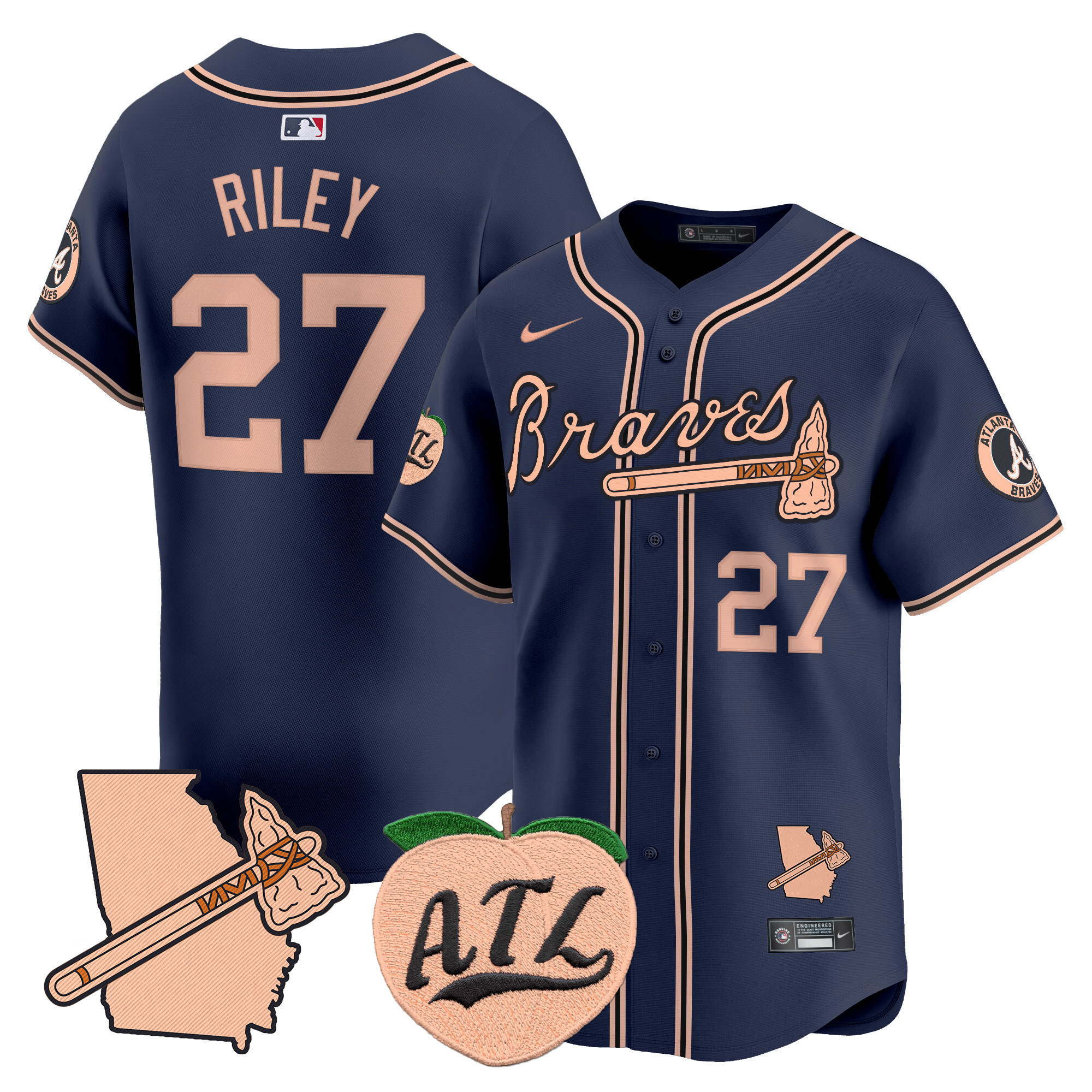 Men's Atlanta Braves Peach Vapor Premier Limited Jersey - All Stitched