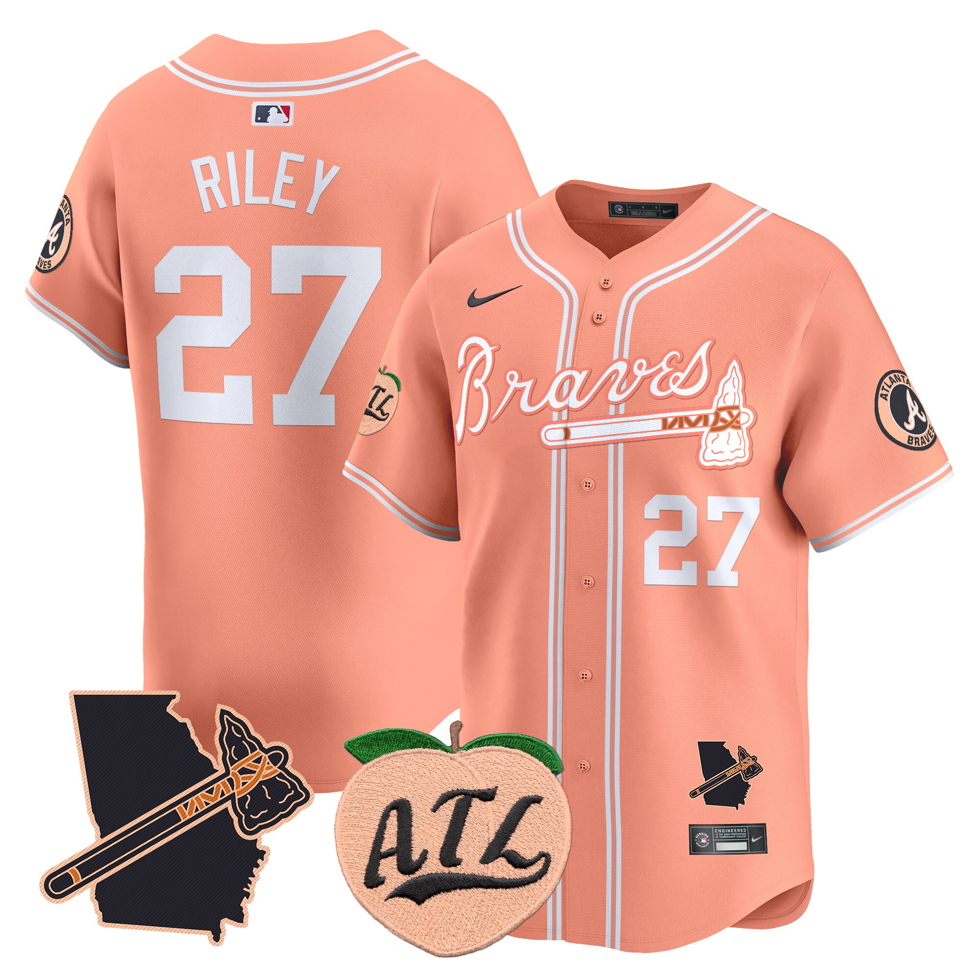 Men's Atlanta Braves Peach Vapor Premier Limited Jersey - All Stitched