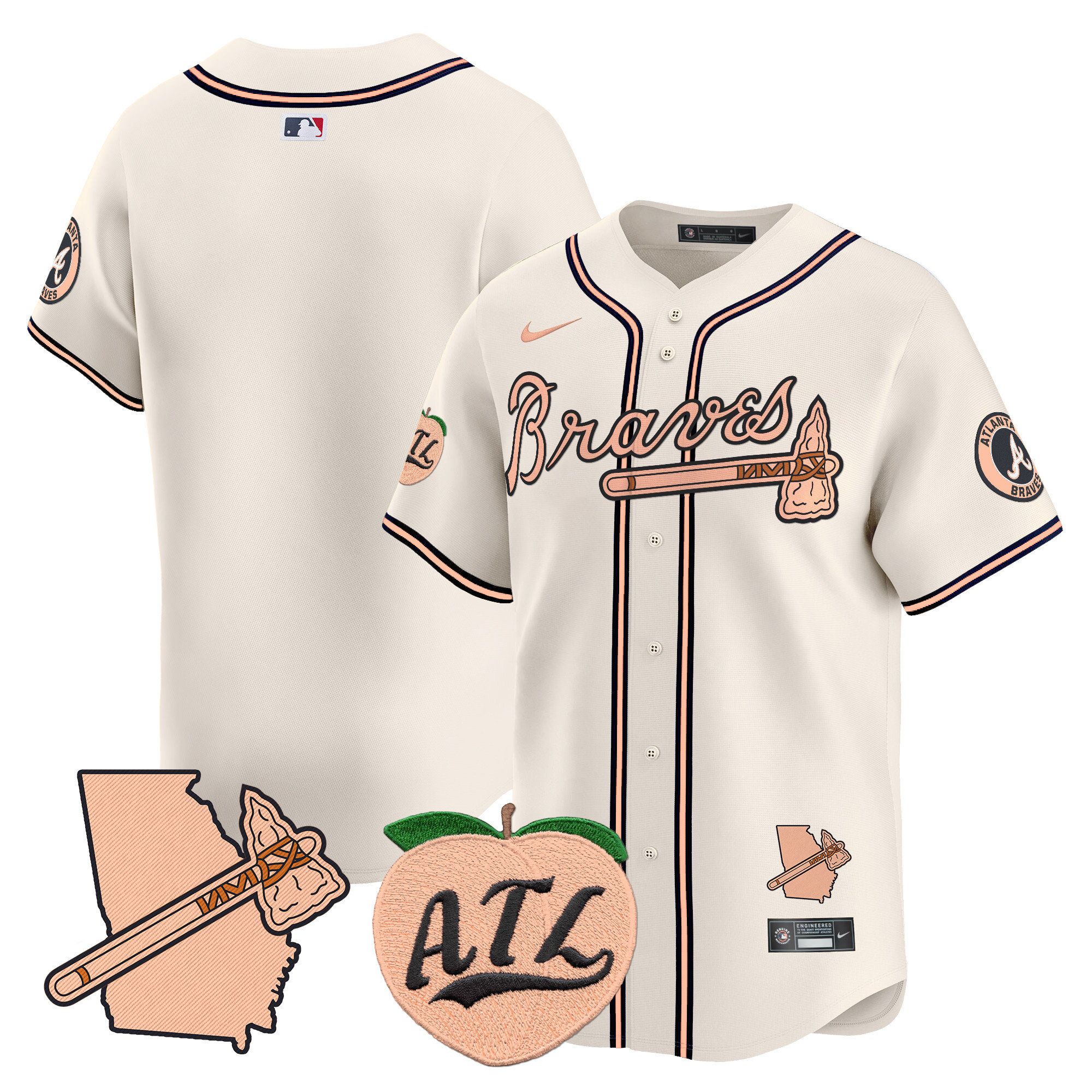 Men's Atlanta Braves Peach Vapor Premier Limited Jersey - All Stitched