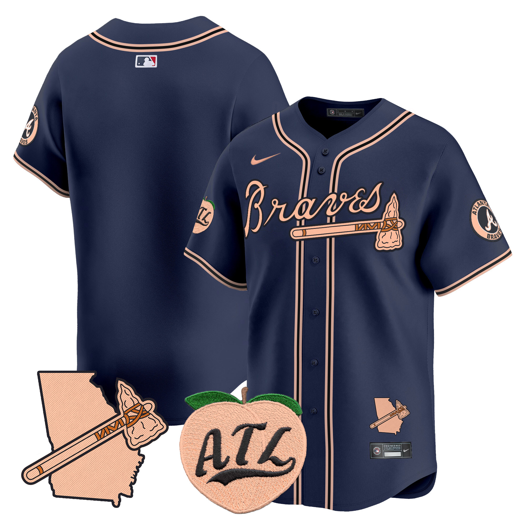 Men's Atlanta Braves Peach Vapor Premier Limited Jersey - All Stitched
