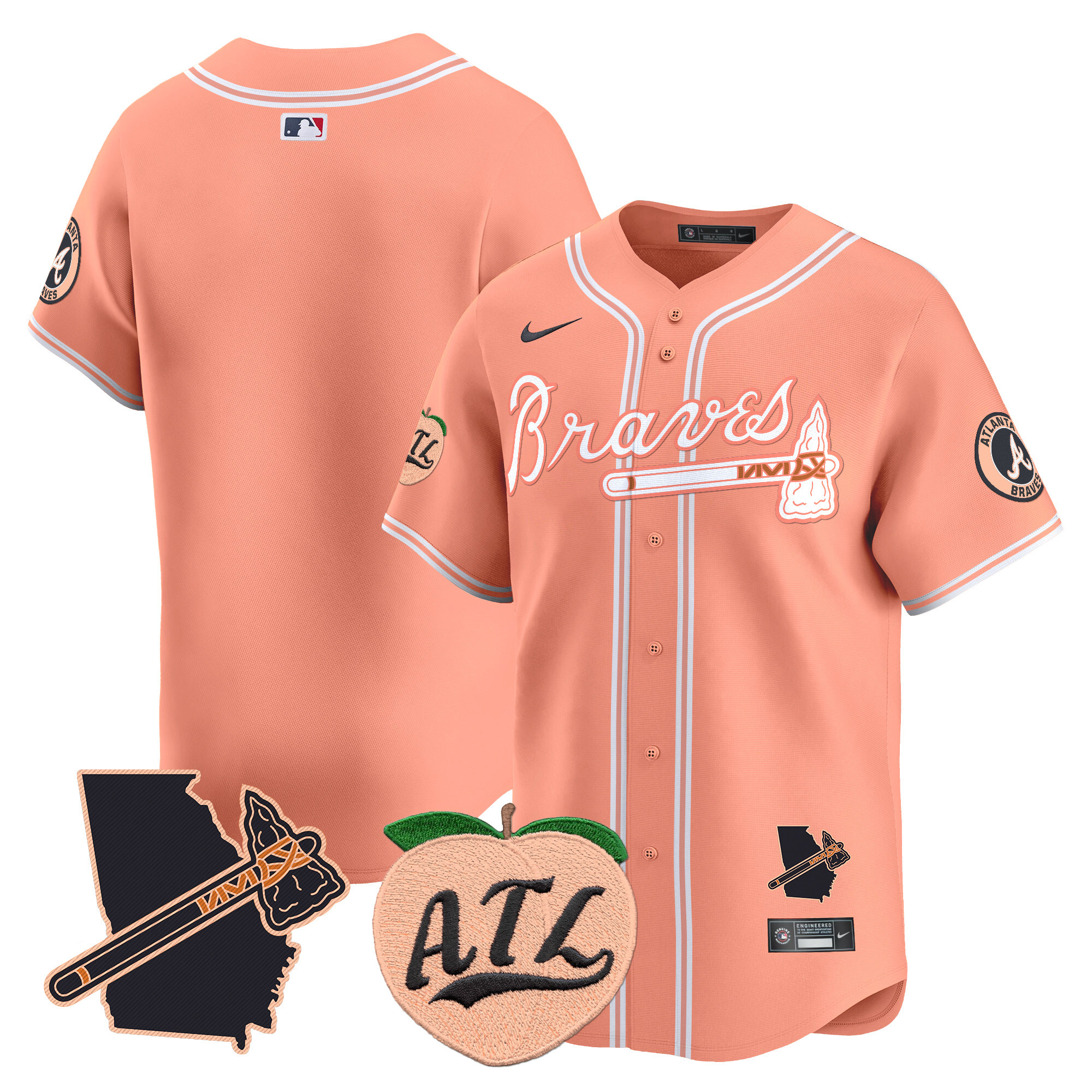 Men's Atlanta Braves Peach Vapor Premier Limited Jersey - All Stitched