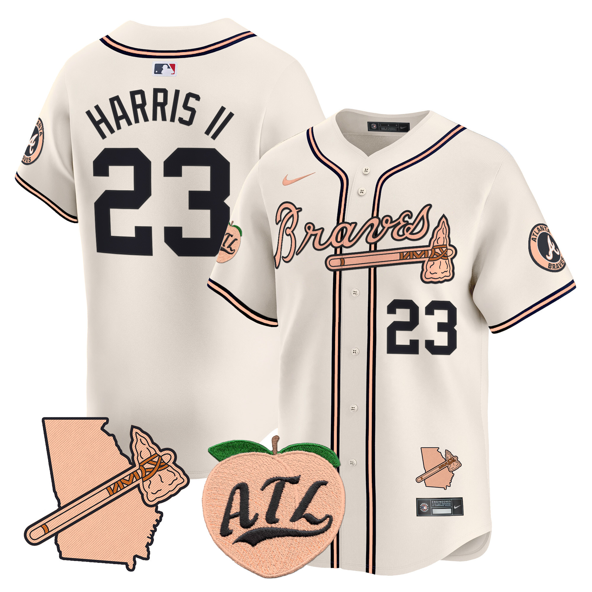 Men's Atlanta Braves Peach Vapor Premier Limited Jersey - All Stitched