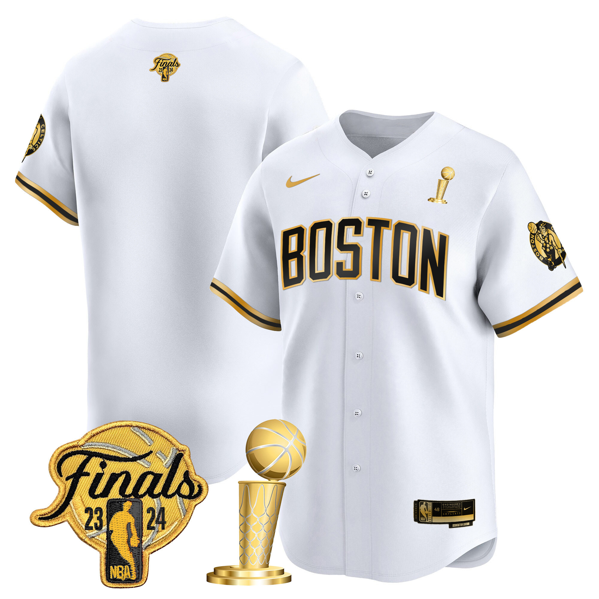 Men's Boston Celtics 2024 Final & Champions Patch Baseball Jersey - All Stitched
