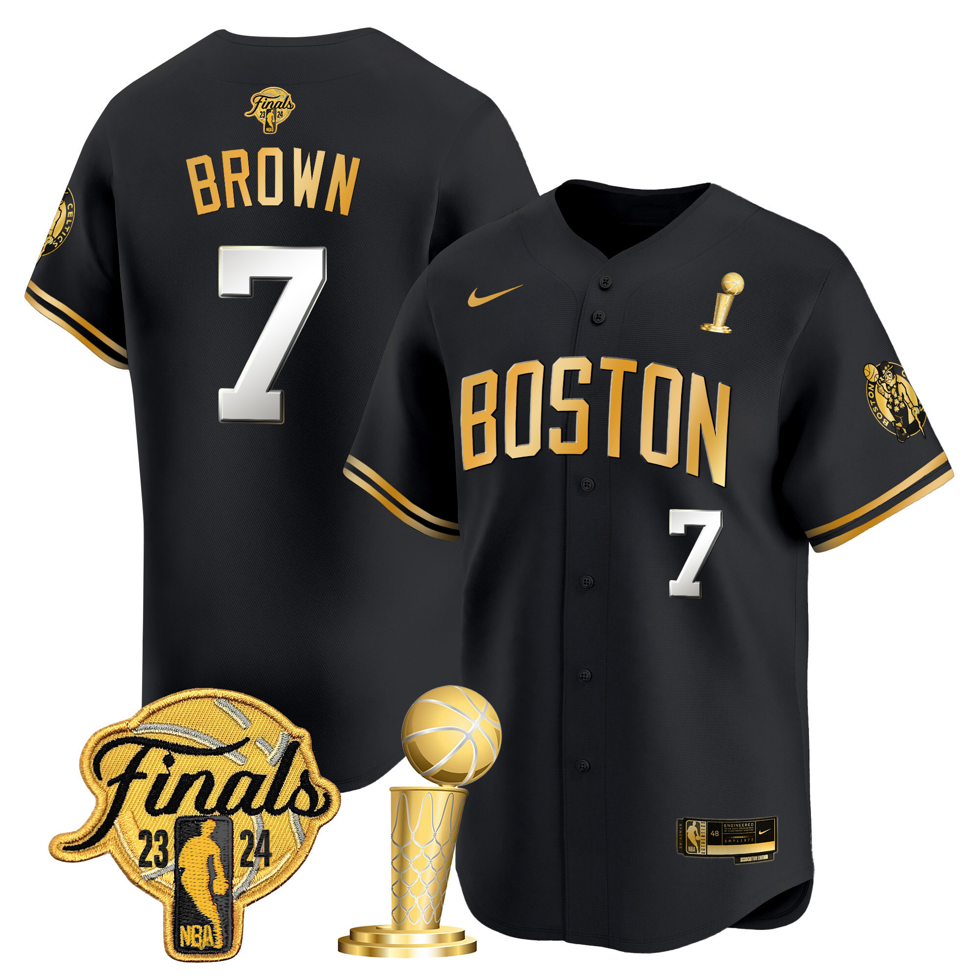 Men's Boston Celtics 2024 Final & Champions Patch Baseball Jersey - All Stitched