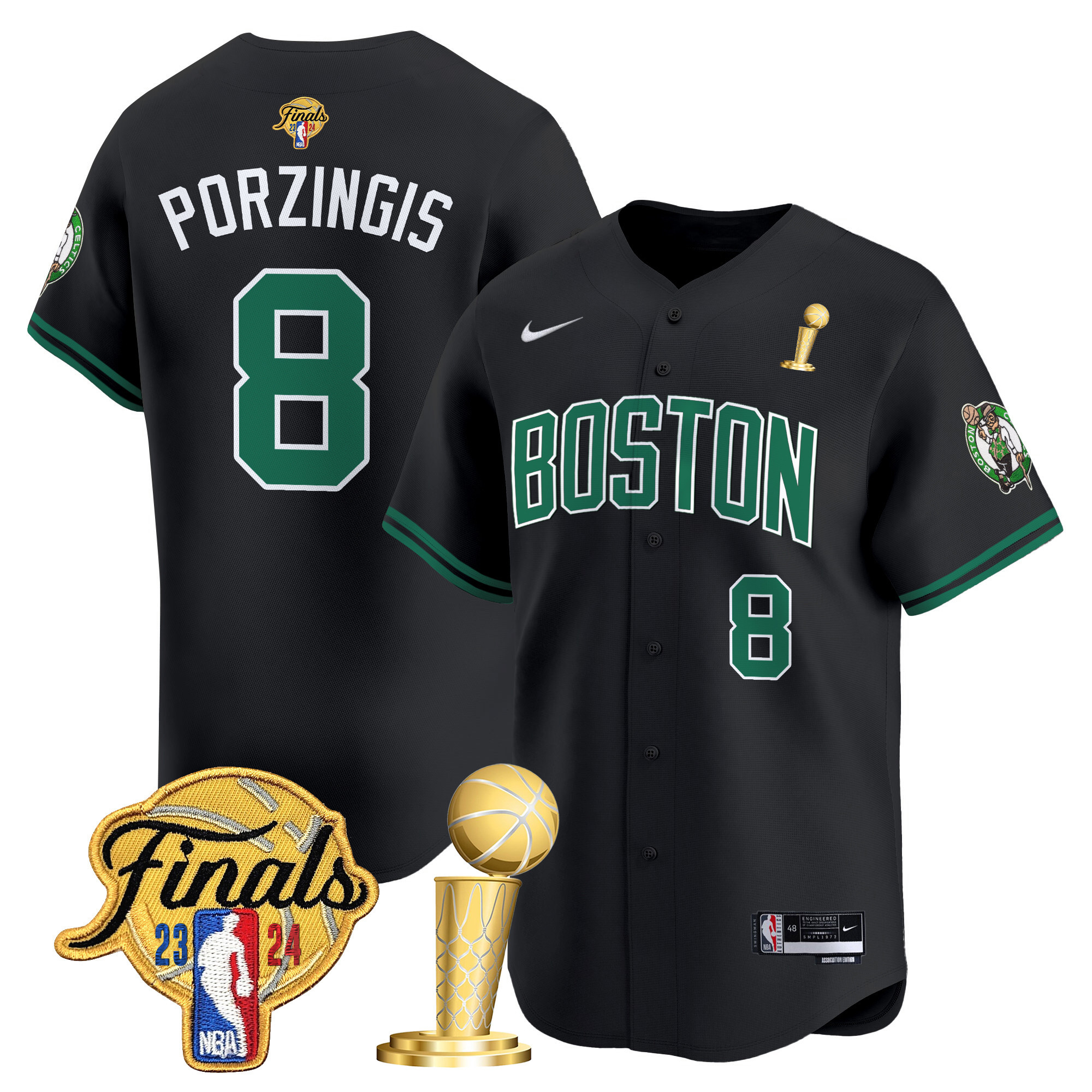 Men's Boston Celtics 2024 Final & Champions Patch Baseball Jersey - All Stitched