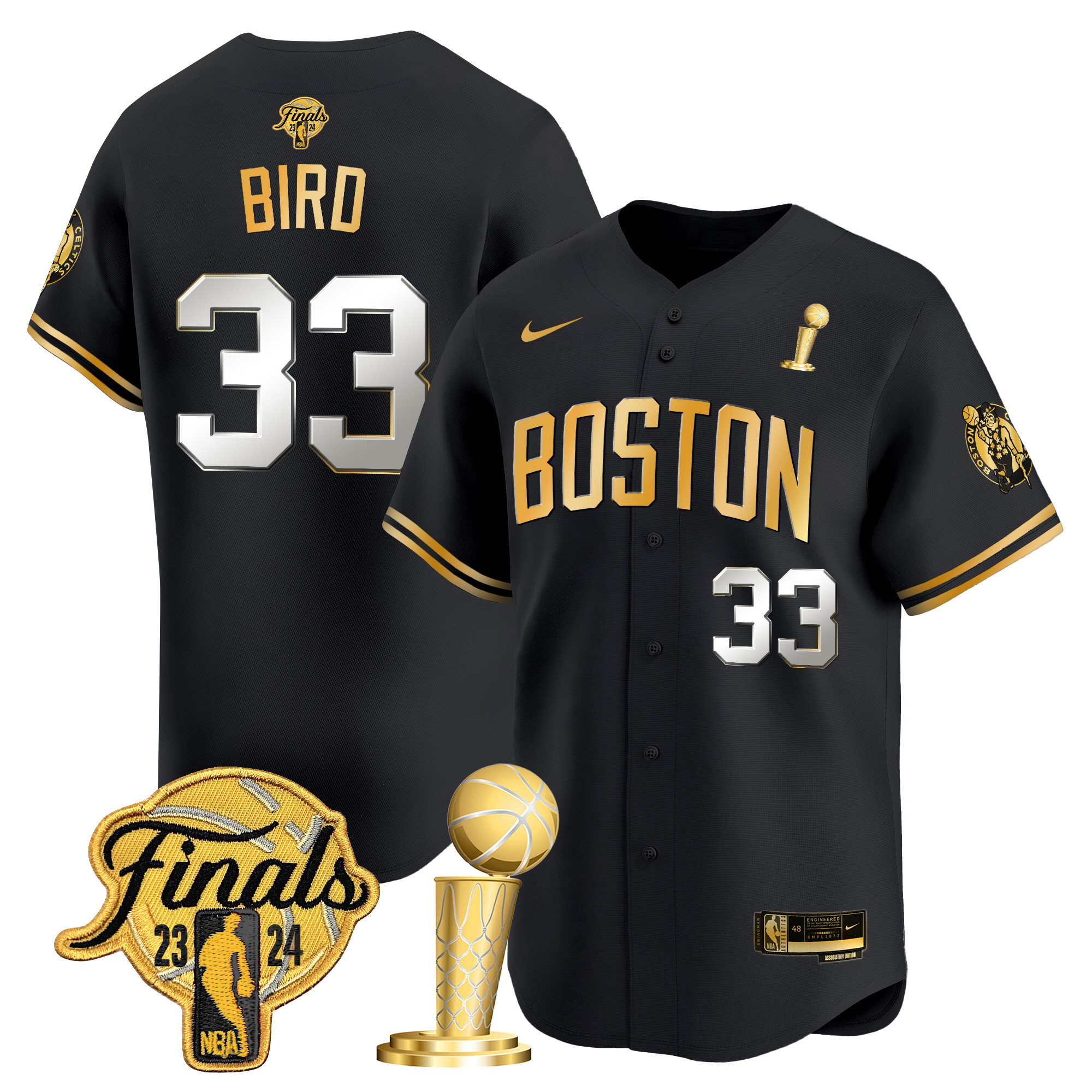 Men's Boston Celtics 2024 Final & Champions Patch Baseball Jersey - All Stitched