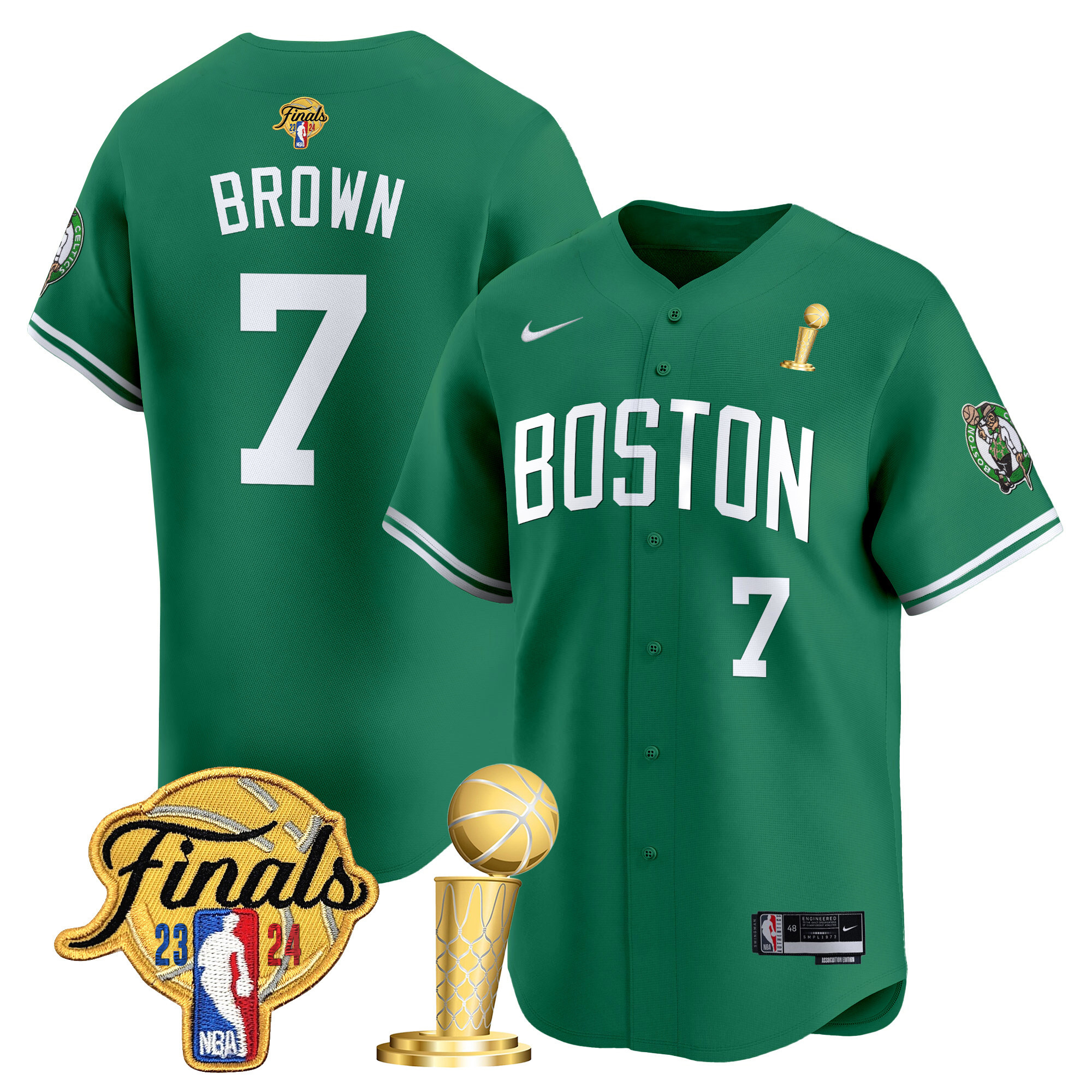 Men's Boston Celtics 2024 Final & Champions Patch Baseball Jersey - All Stitched