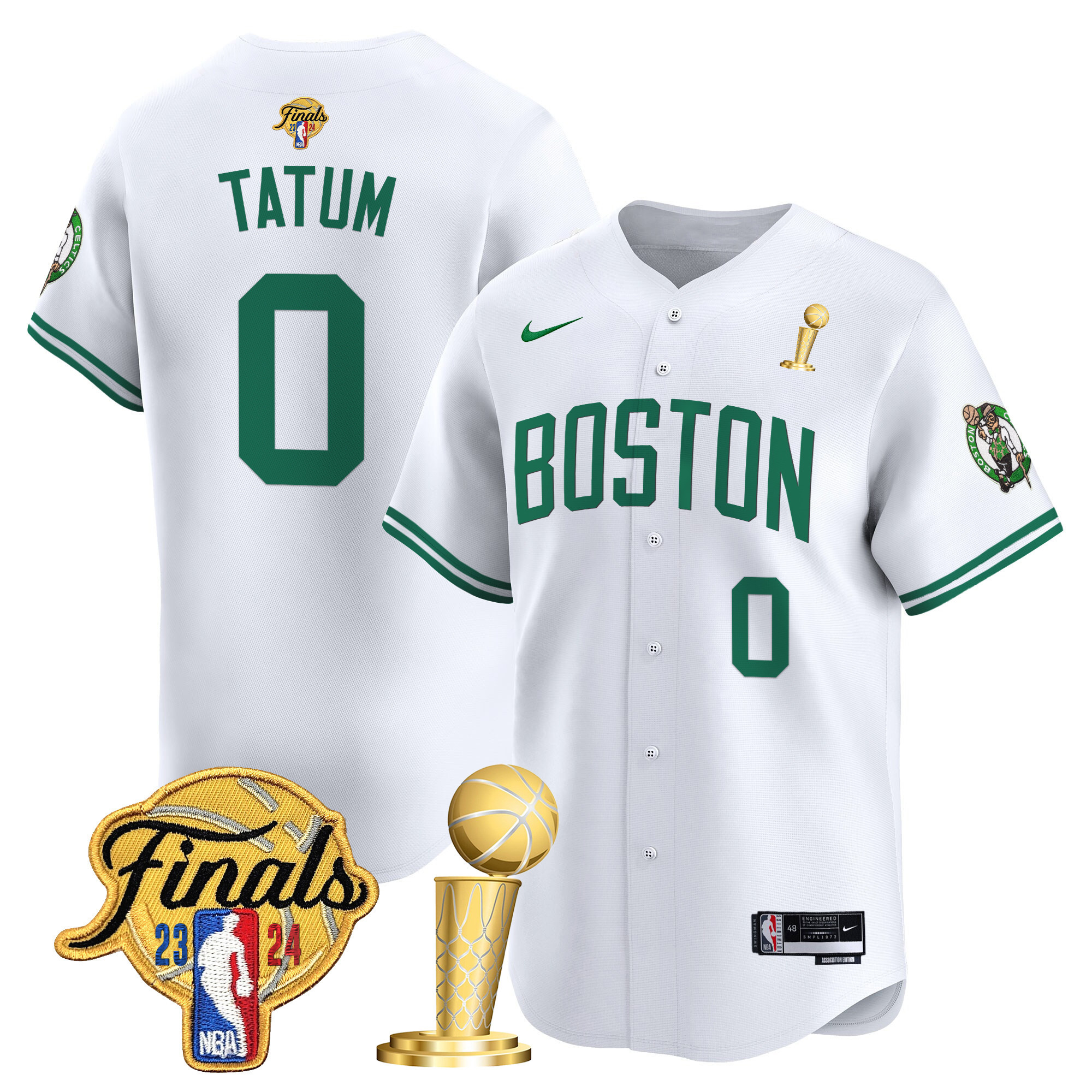 Men's Boston Celtics 2024 Final & Champions Patch Baseball Jersey - All Stitched