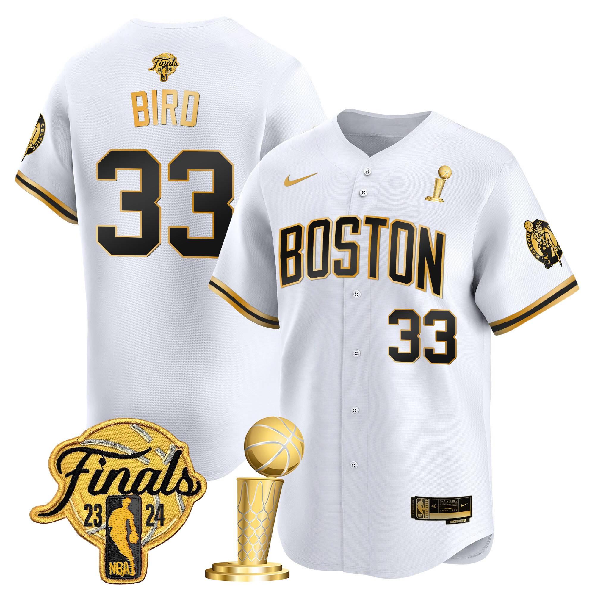 Men's Boston Celtics 2024 Final & Champions Patch Baseball Jersey - All Stitched
