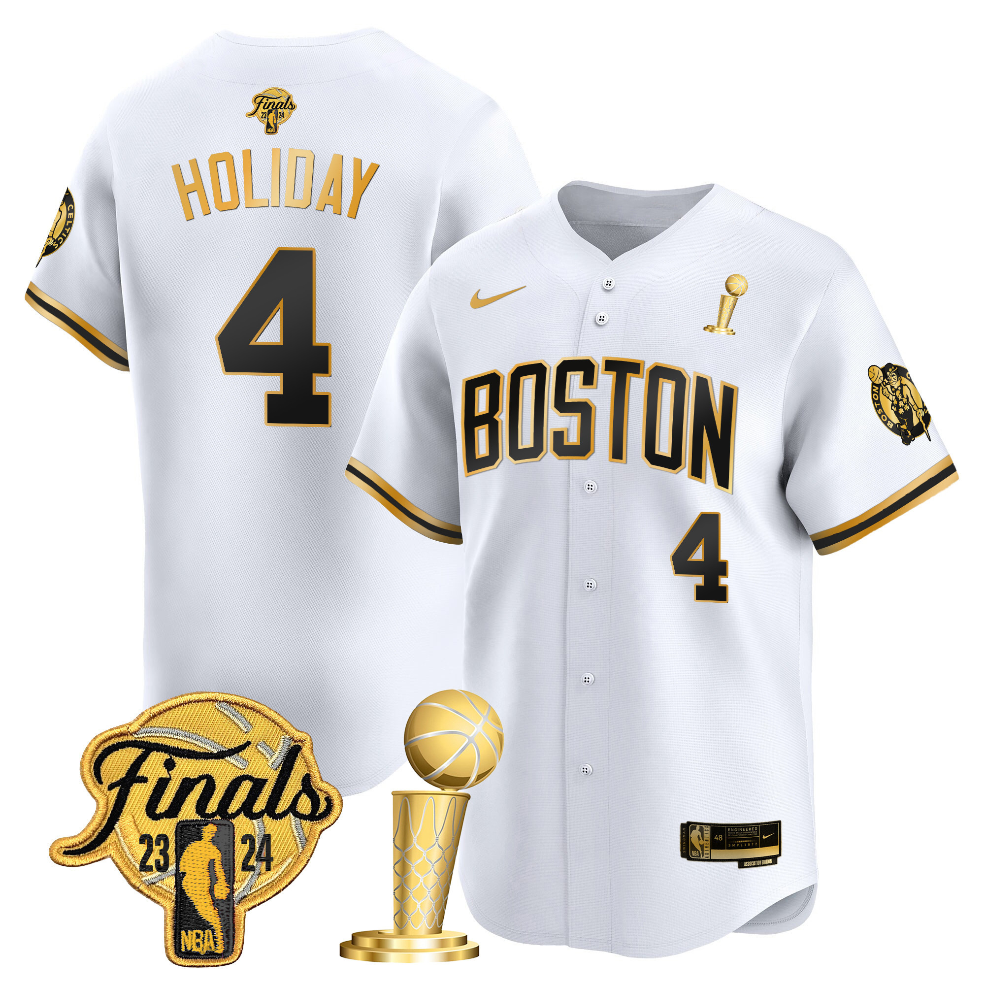 Men's Boston Celtics 2024 Final & Champions Patch Baseball Jersey - All Stitched
