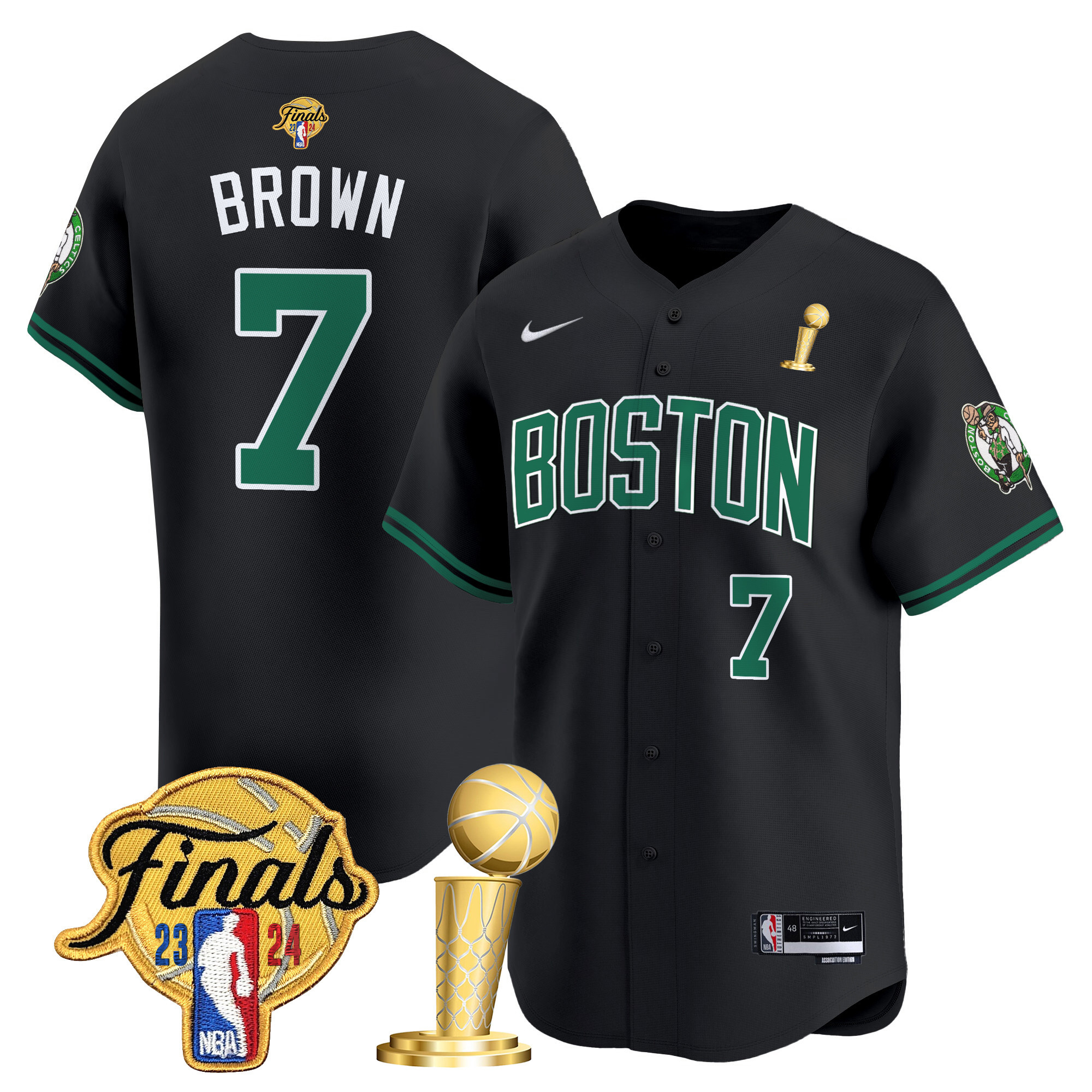 Men's Boston Celtics 2024 Final & Champions Patch Baseball Jersey - All Stitched