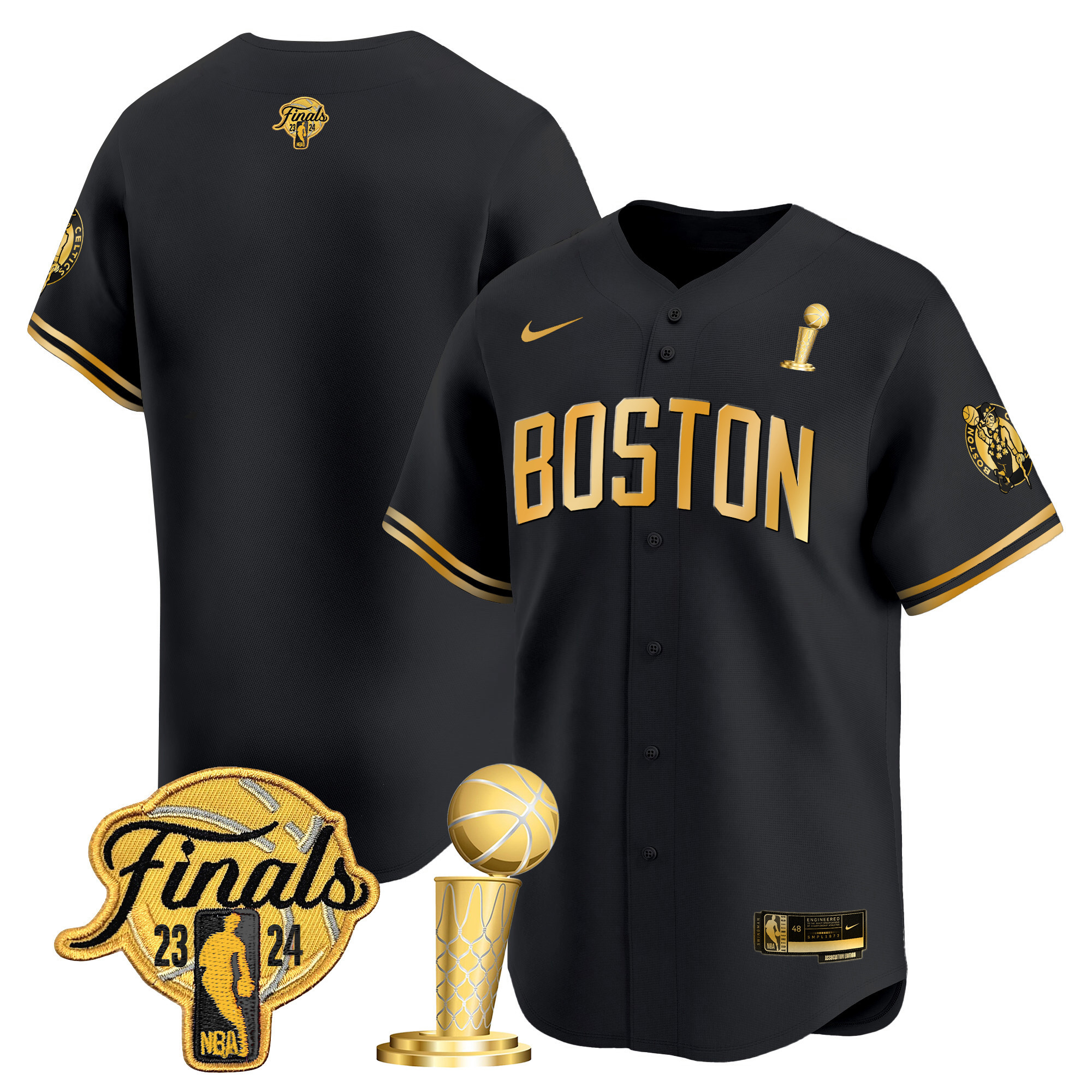 Men's Boston Celtics 2024 Final & Champions Patch Baseball Jersey - All Stitched