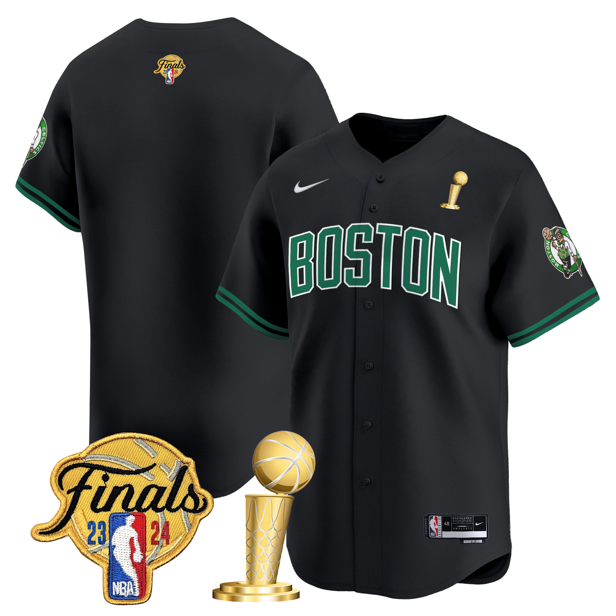 Men's Boston Celtics 2024 Final & Champions Patch Baseball Jersey - All Stitched