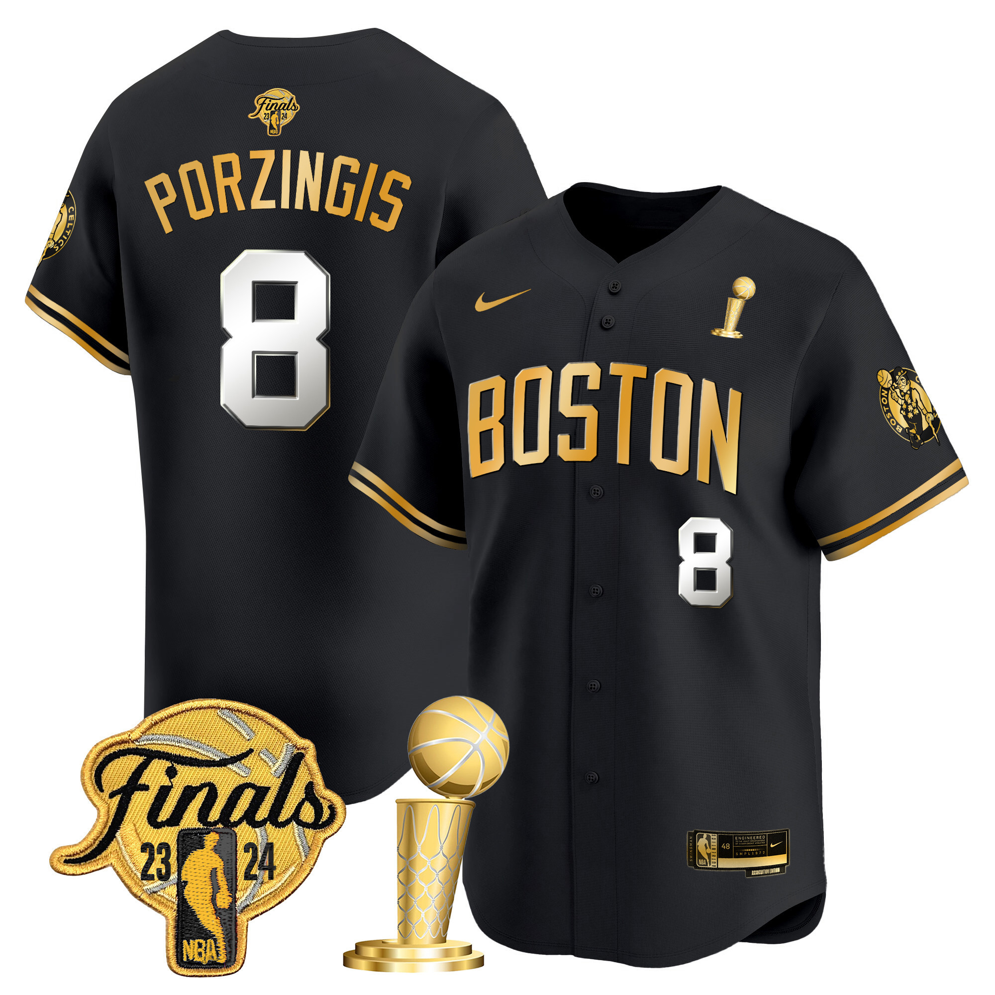 Men's Boston Celtics 2024 Final & Champions Patch Baseball Jersey - All Stitched
