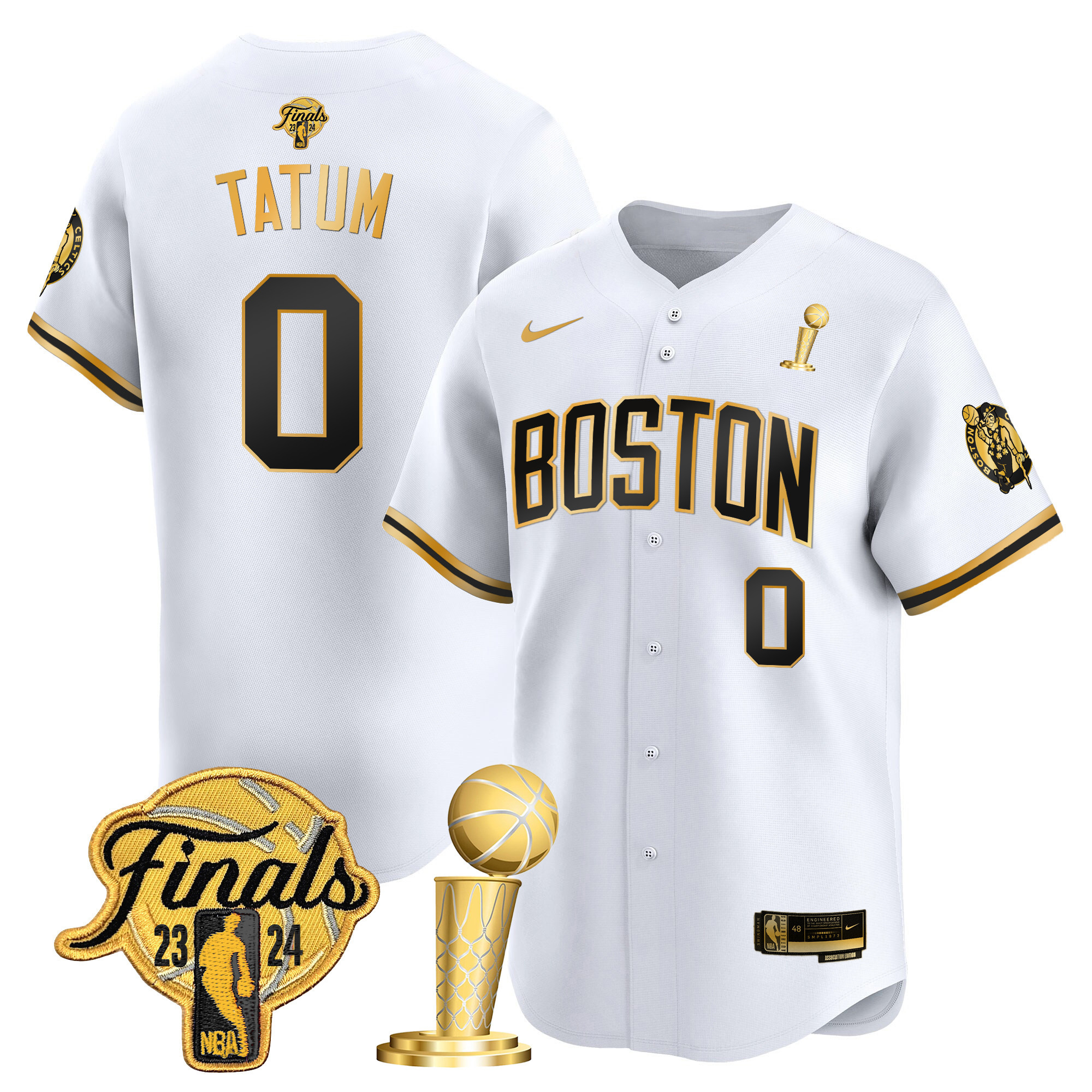 Men's Boston Celtics 2024 Final & Champions Patch Baseball Jersey - All Stitched