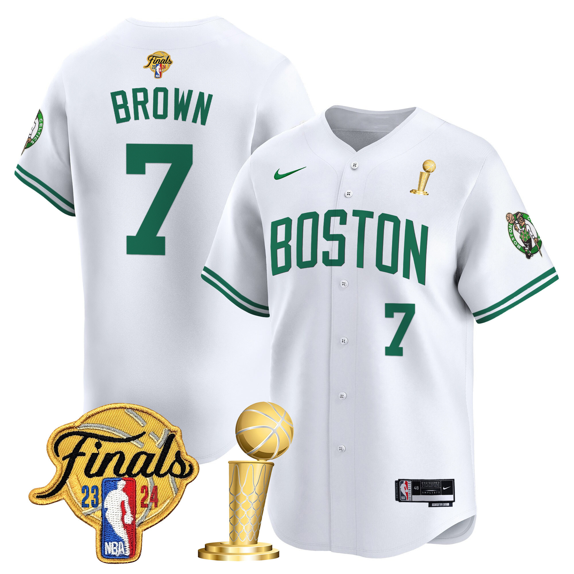 Men's Boston Celtics 2024 Final & Champions Patch Baseball Jersey - All Stitched