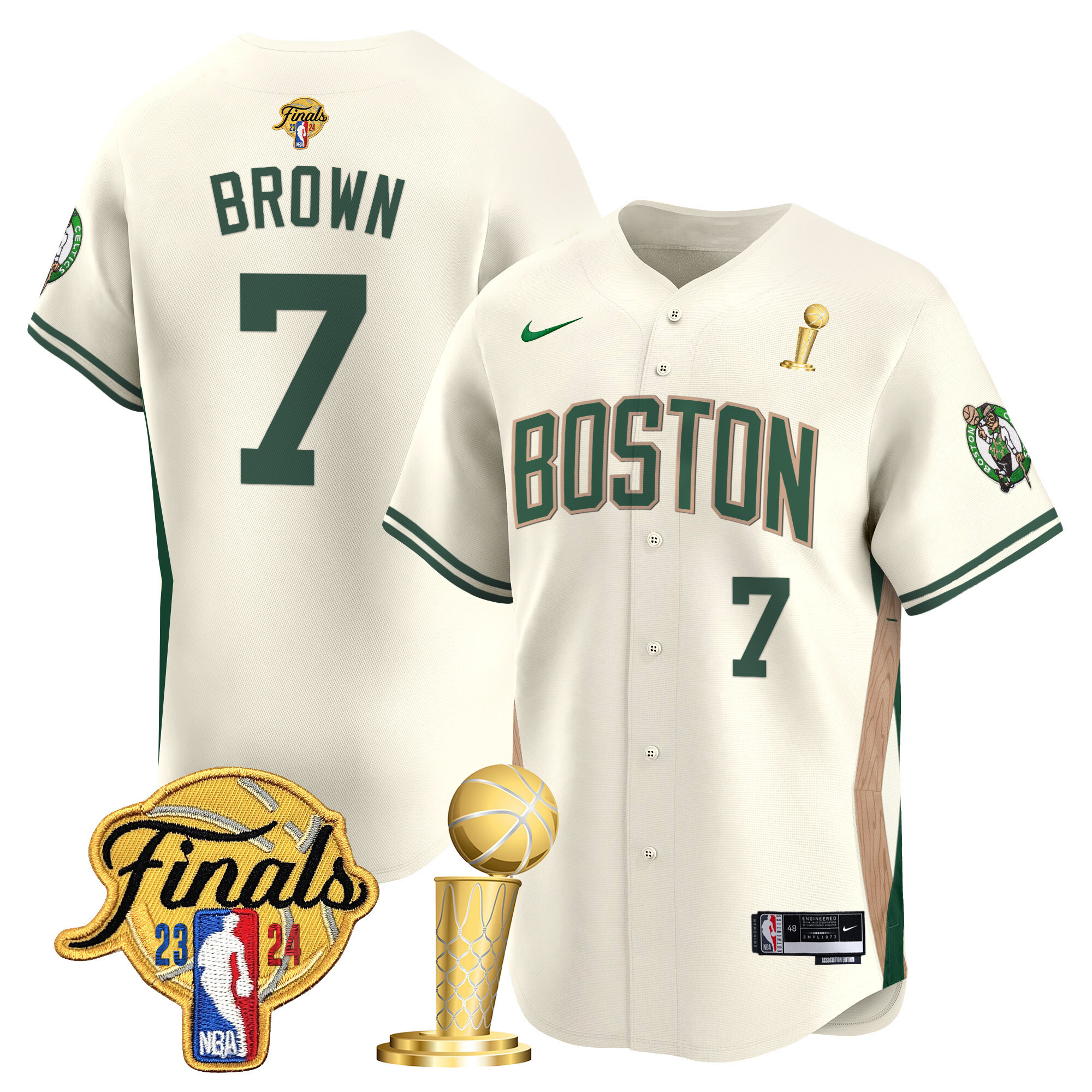 Men's Boston Celtics 2024 Final & Champions Patch Baseball Jersey - All Stitched