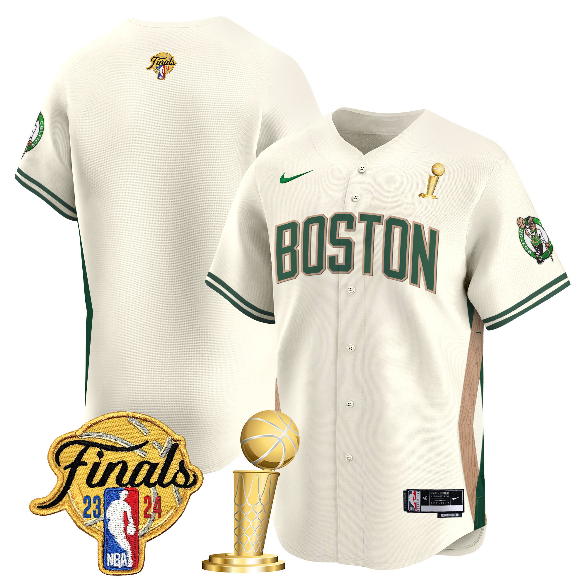 Men's Boston Celtics 2024 Final & Champions Patch Baseball Jersey - All Stitched
