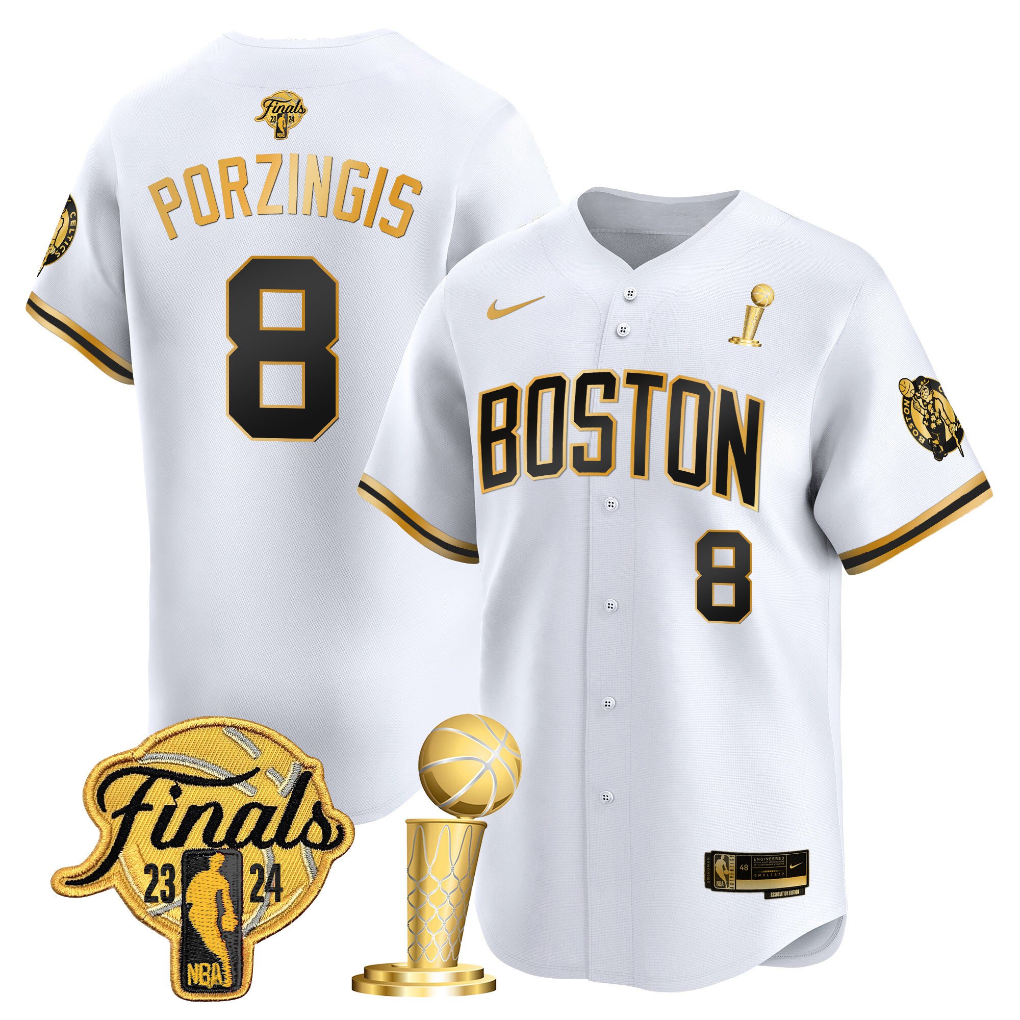 Men's Boston Celtics 2024 Final & Champions Patch Baseball Jersey - All Stitched